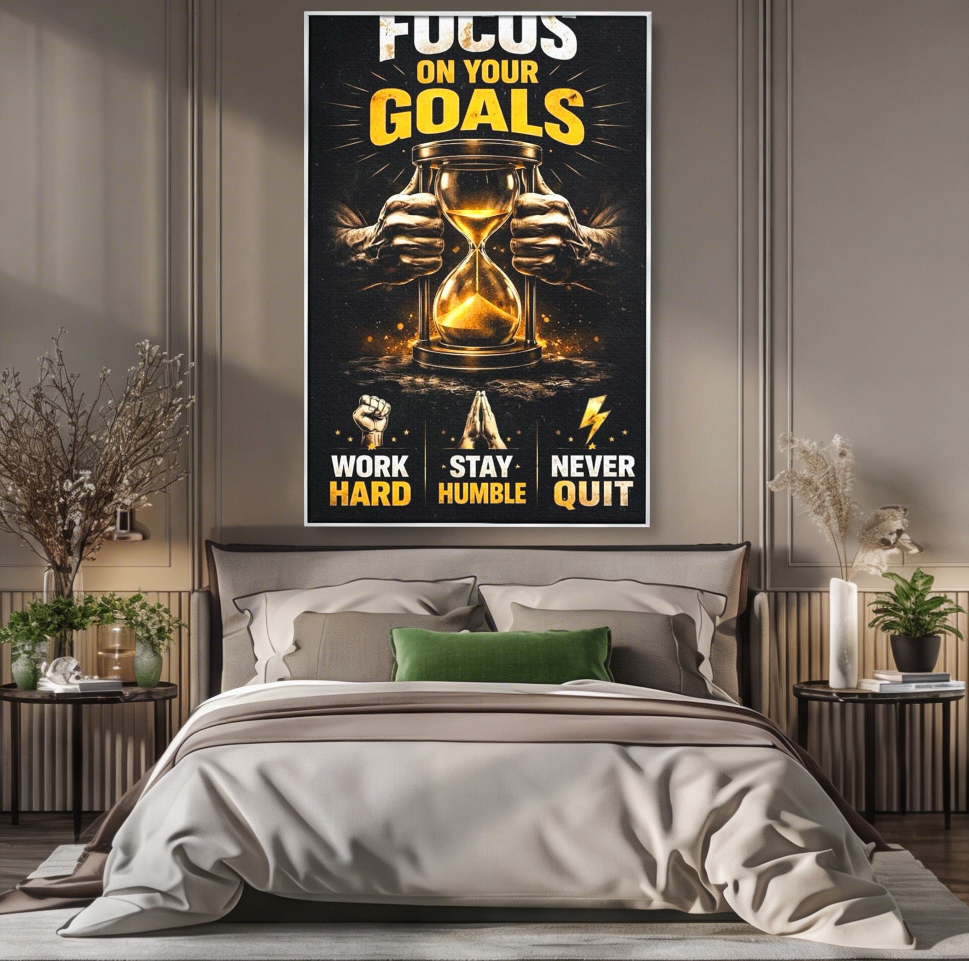 Tablou Canvas Premium LuxCanva® PI1301, Focus Pe Obiective, Motivational, Timp, Incurajare, Birou, Determinare, Culori Vibrante