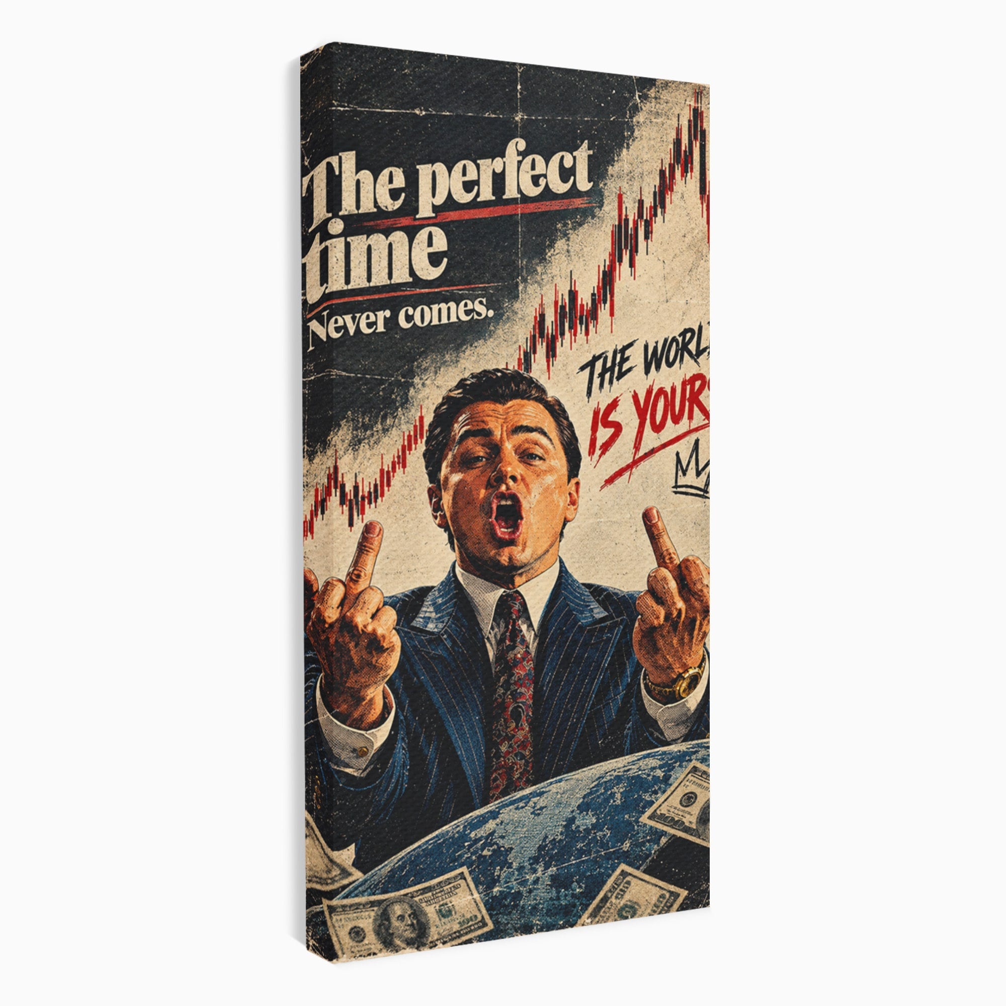 Tablou Canvas Premium LuxCanva® PI1304, Motivational Money, DiCaprio, Bani, Grafice, Birou, Inspiratie, Culori Vibrante