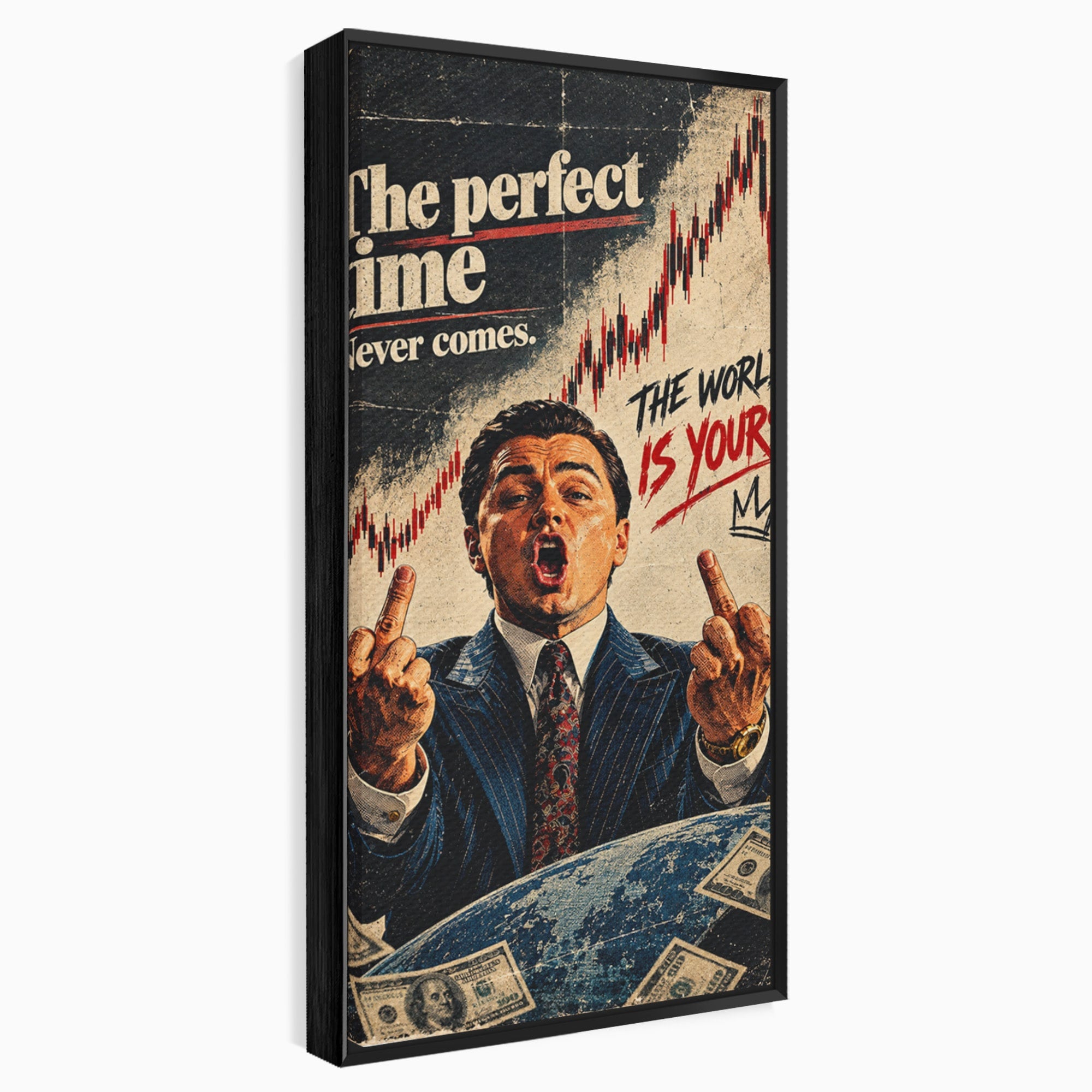 Tablou Canvas Premium LuxCanva® PI1304, Motivational Money, DiCaprio, Bani, Grafice, Birou, Inspiratie, Culori Vibrante