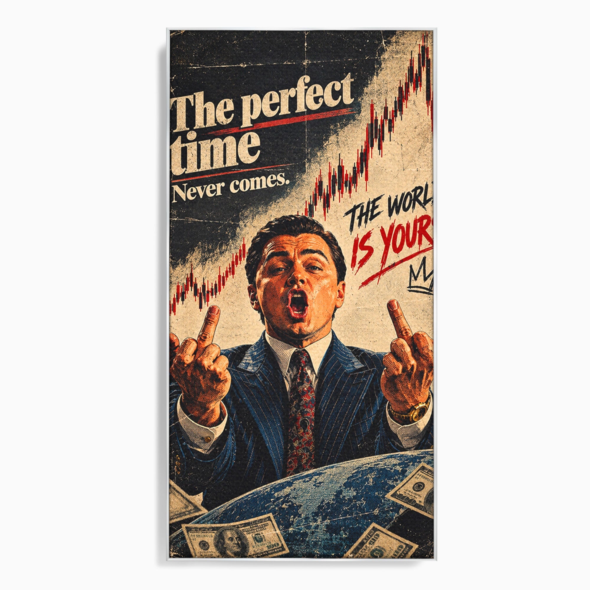 Tablou Canvas Premium LuxCanva® PI1304, Motivational Money, DiCaprio, Bani, Grafice, Birou, Inspiratie, Culori Vibrante