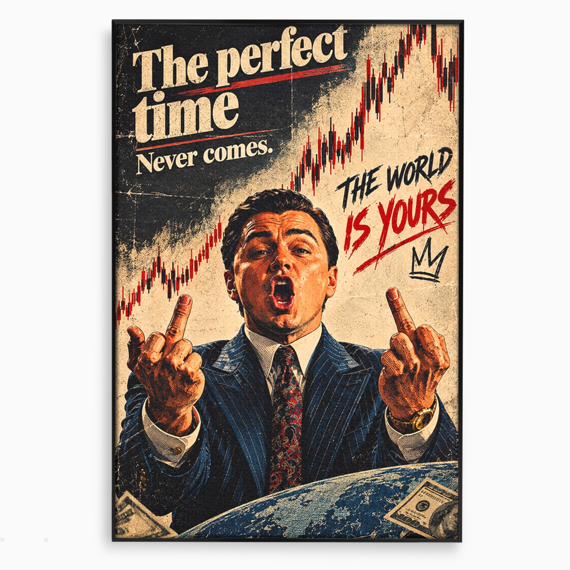 Tablou Canvas Premium LuxCanva® PI1304, Motivational Money, DiCaprio, Bani, Grafice, Birou, Inspiratie, Culori Vibrante