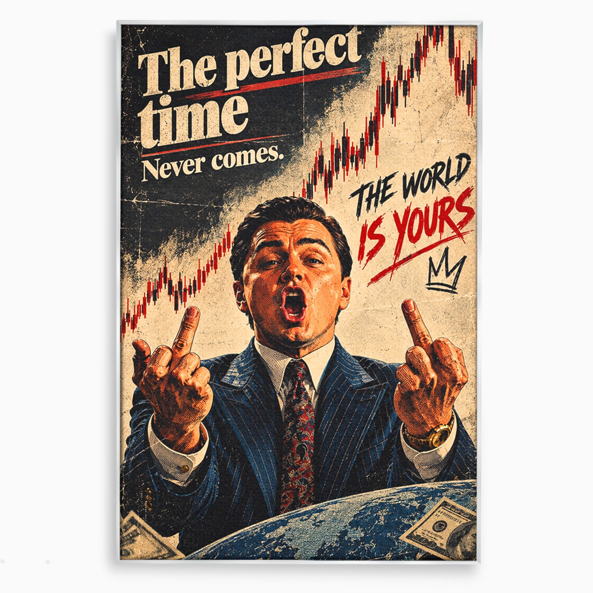 Tablou Canvas Premium LuxCanva® PI1304, Motivational Money, DiCaprio, Bani, Grafice, Birou, Inspiratie, Culori Vibrante