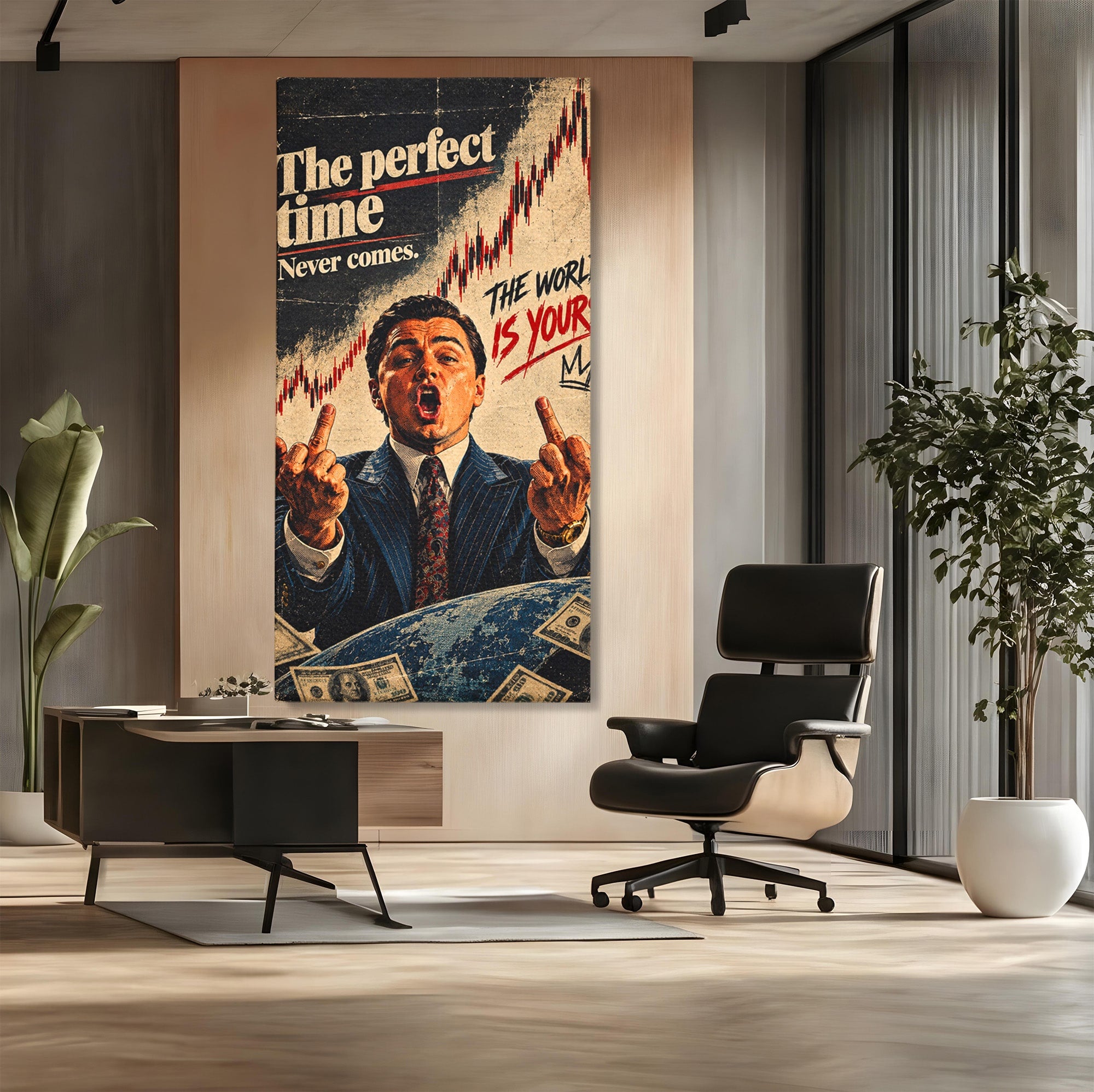 Tablou Canvas Premium LuxCanva® PI1304, Motivational Money, DiCaprio, Bani, Grafice, Birou, Inspiratie, Culori Vibrante