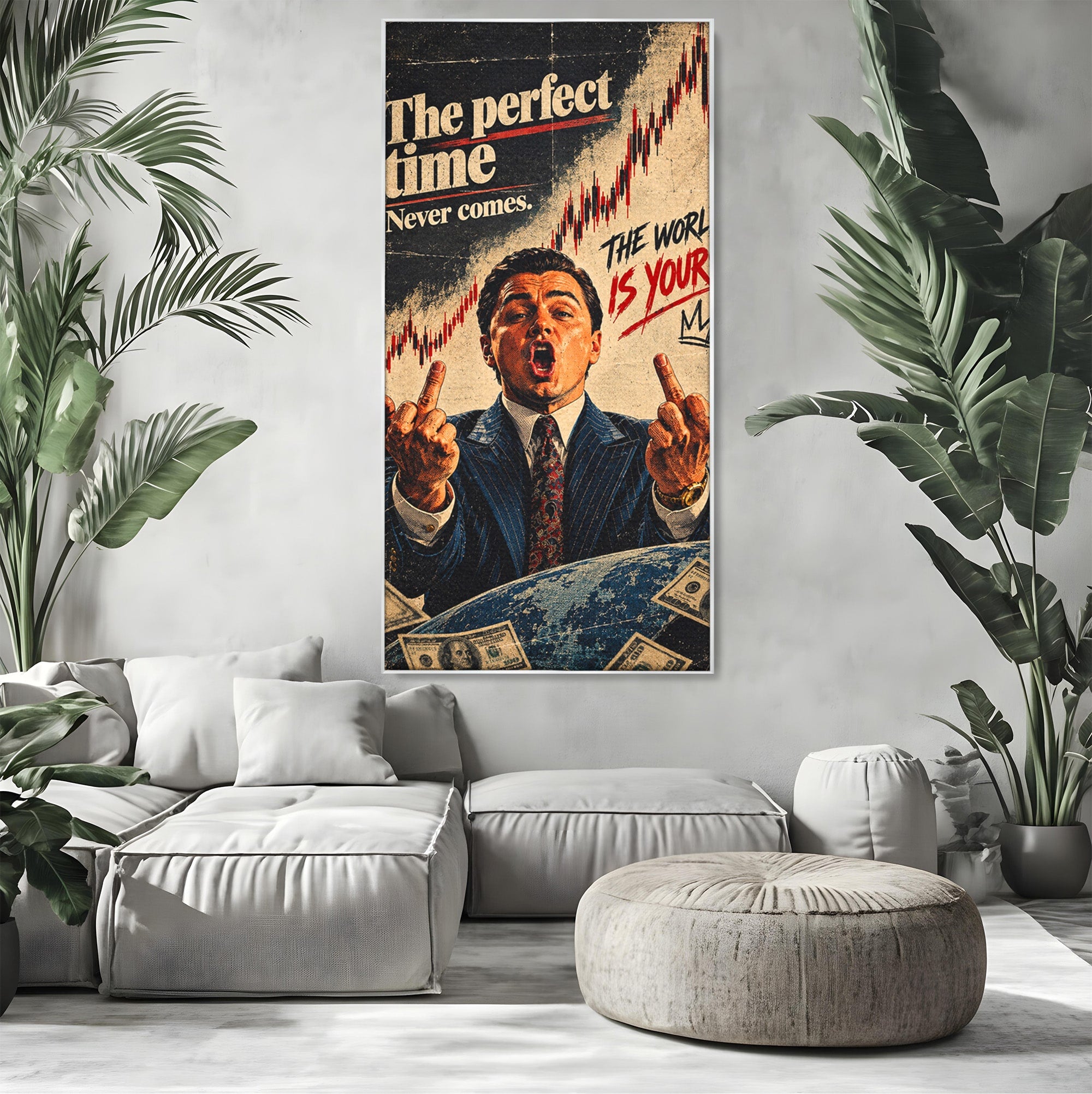 Tablou Canvas Premium LuxCanva® PI1304, Motivational Money, DiCaprio, Bani, Grafice, Birou, Inspiratie, Culori Vibrante