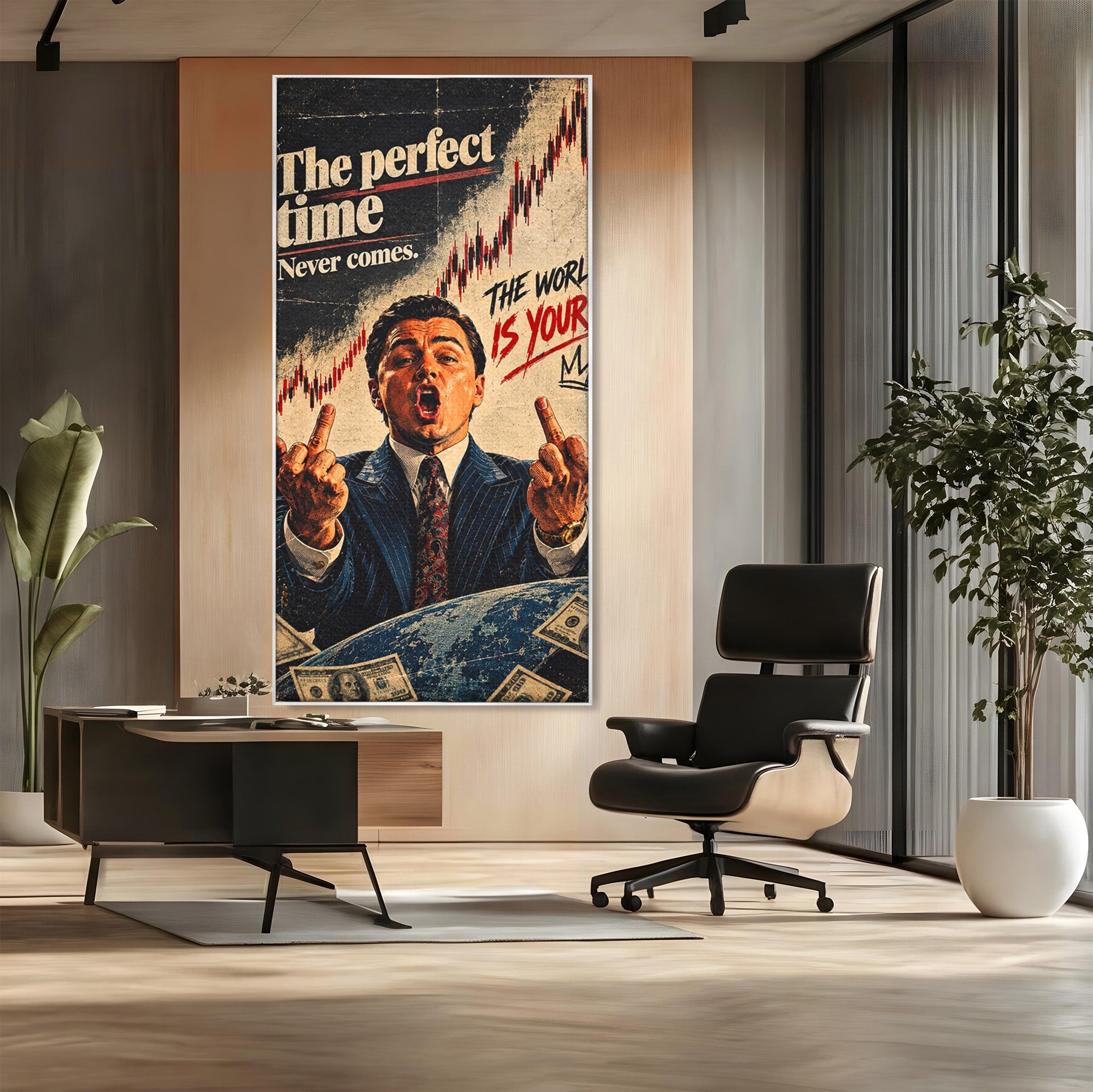 Tablou Canvas Premium LuxCanva® PI1304, Motivational Money, DiCaprio, Bani, Grafice, Birou, Inspiratie, Culori Vibrante