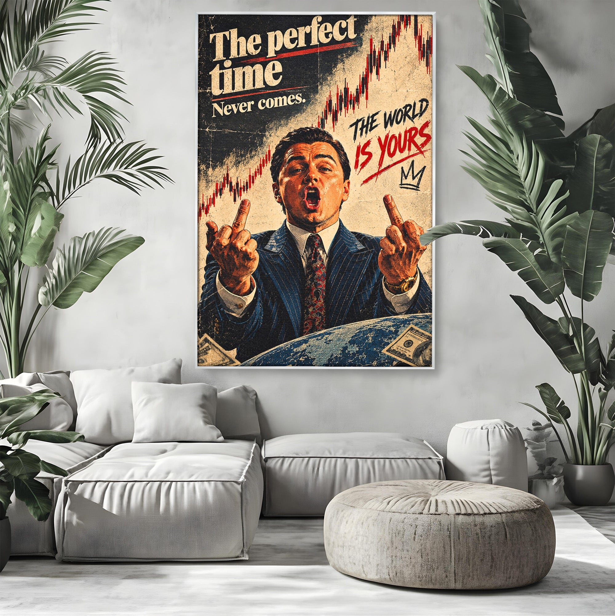 Tablou Canvas Premium LuxCanva® PI1304, Motivational Money, DiCaprio, Bani, Grafice, Birou, Inspiratie, Culori Vibrante