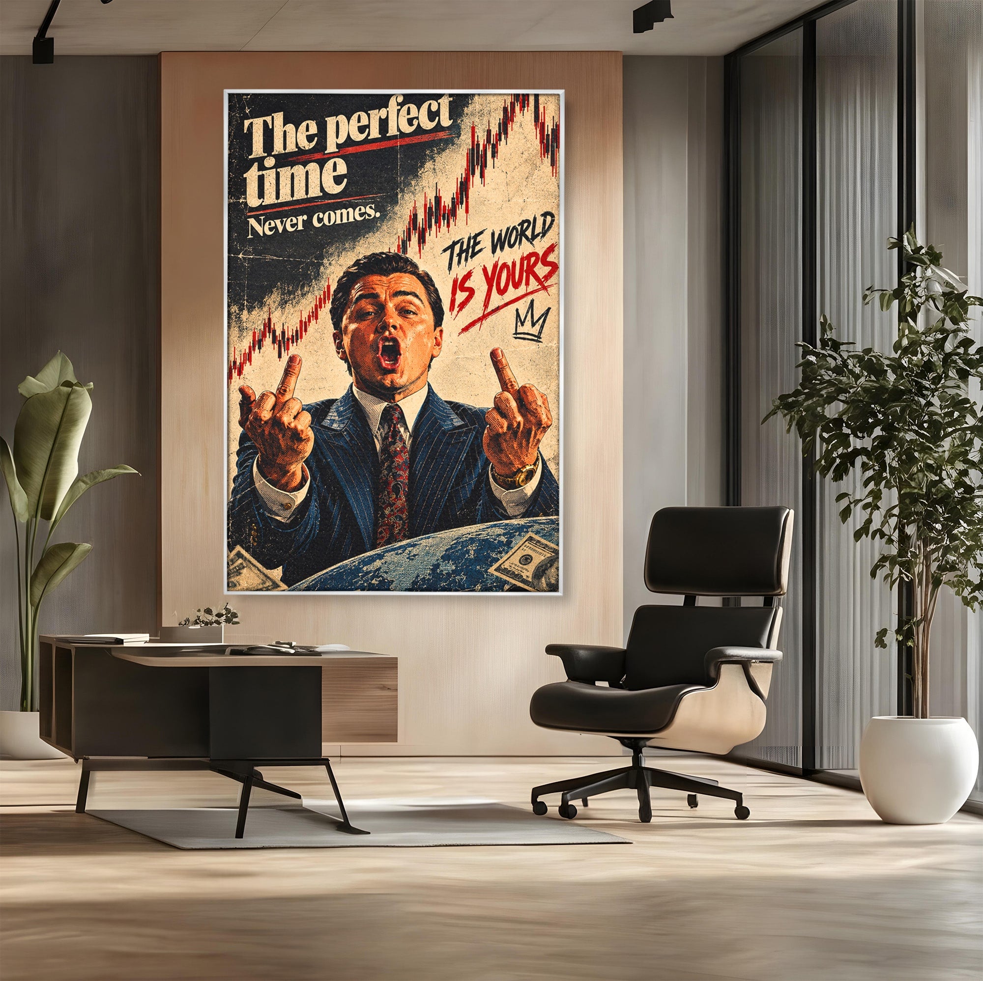 Tablou Canvas Premium LuxCanva® PI1304, Motivational Money, DiCaprio, Bani, Grafice, Birou, Inspiratie, Culori Vibrante