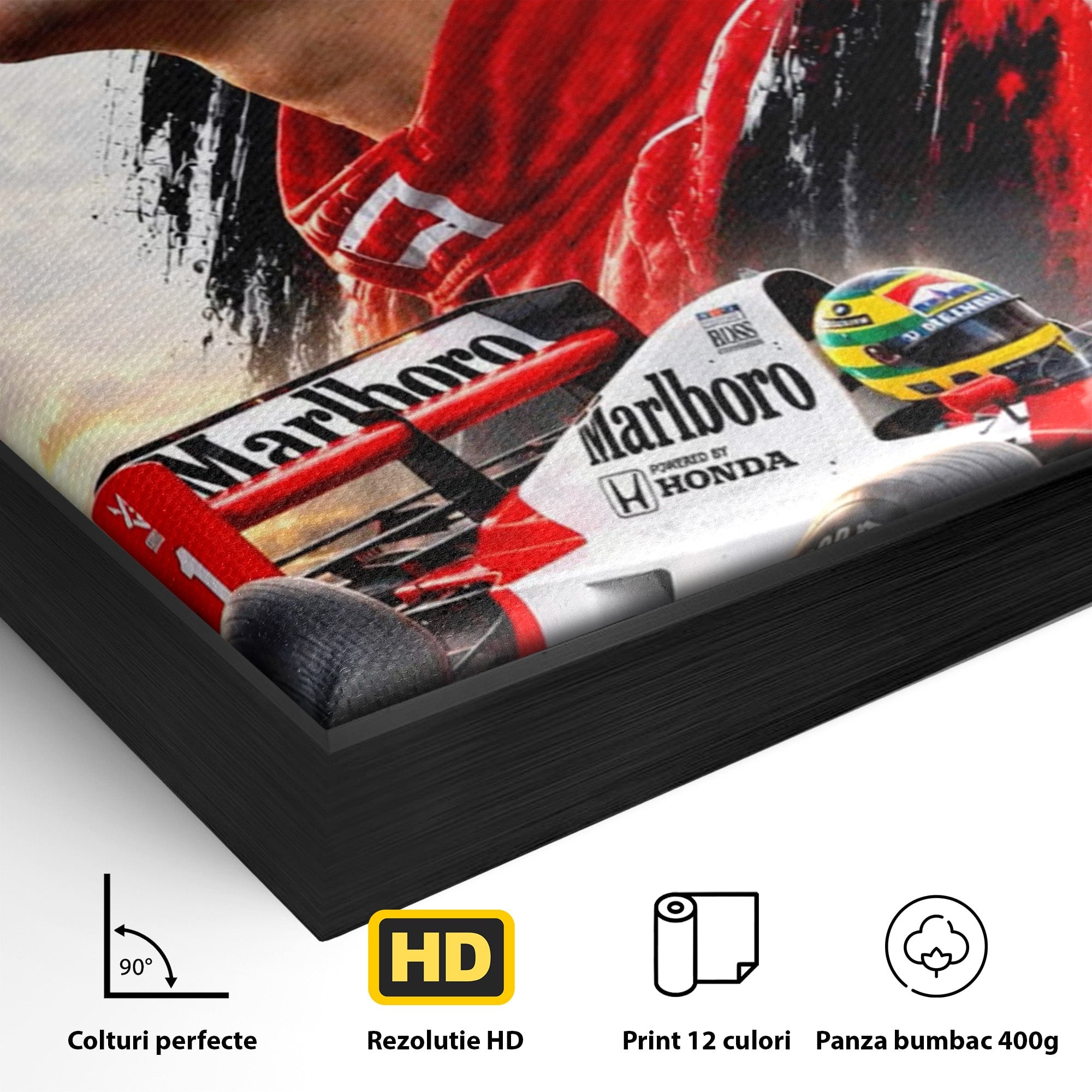 Tablou Canvas Premium LuxCanva® PI1306, Legenda Ayrton Senna, Sportiv, Formula 1, Masina, Motorsport, Birou, Culori Vibrante