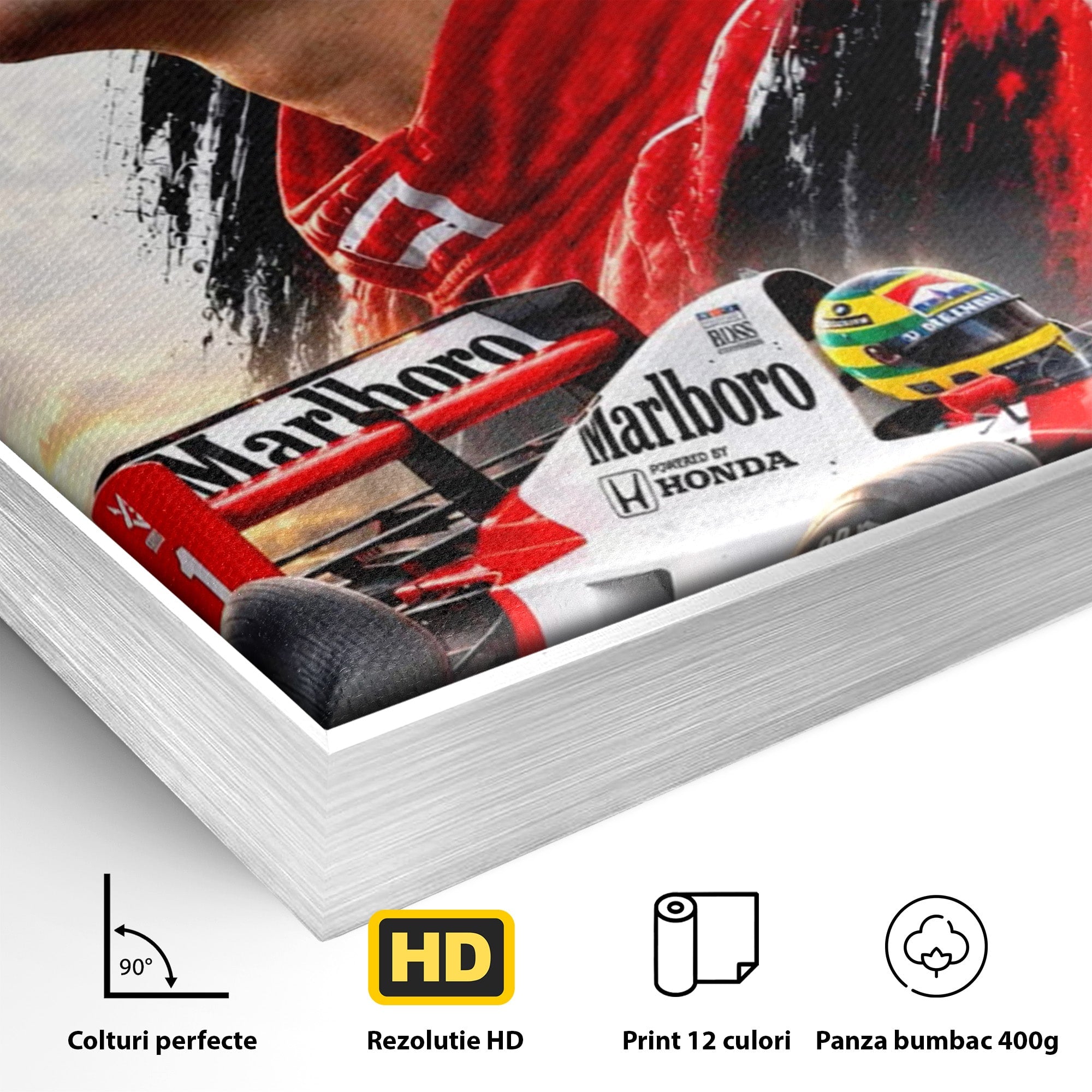 Tablou Canvas Premium LuxCanva® PI1306, Legenda Ayrton Senna, Sportiv, Formula 1, Masina, Motorsport, Birou, Culori Vibrante