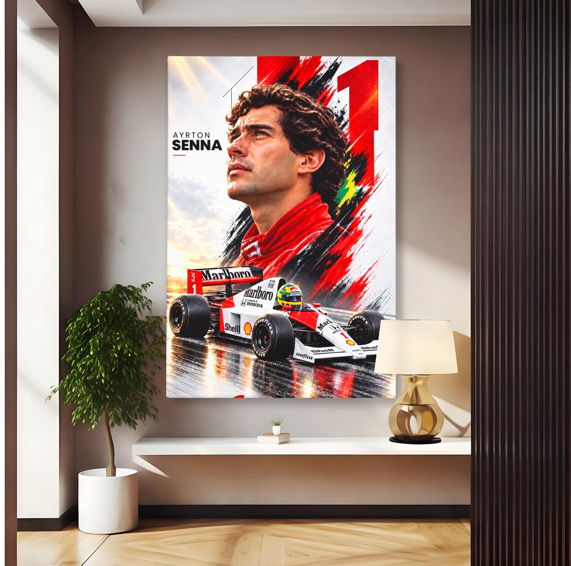 Tablou Canvas Premium LuxCanva® PI1306, Legenda Ayrton Senna, Sportiv, Formula 1, Masina, Motorsport, Birou, Culori Vibrante