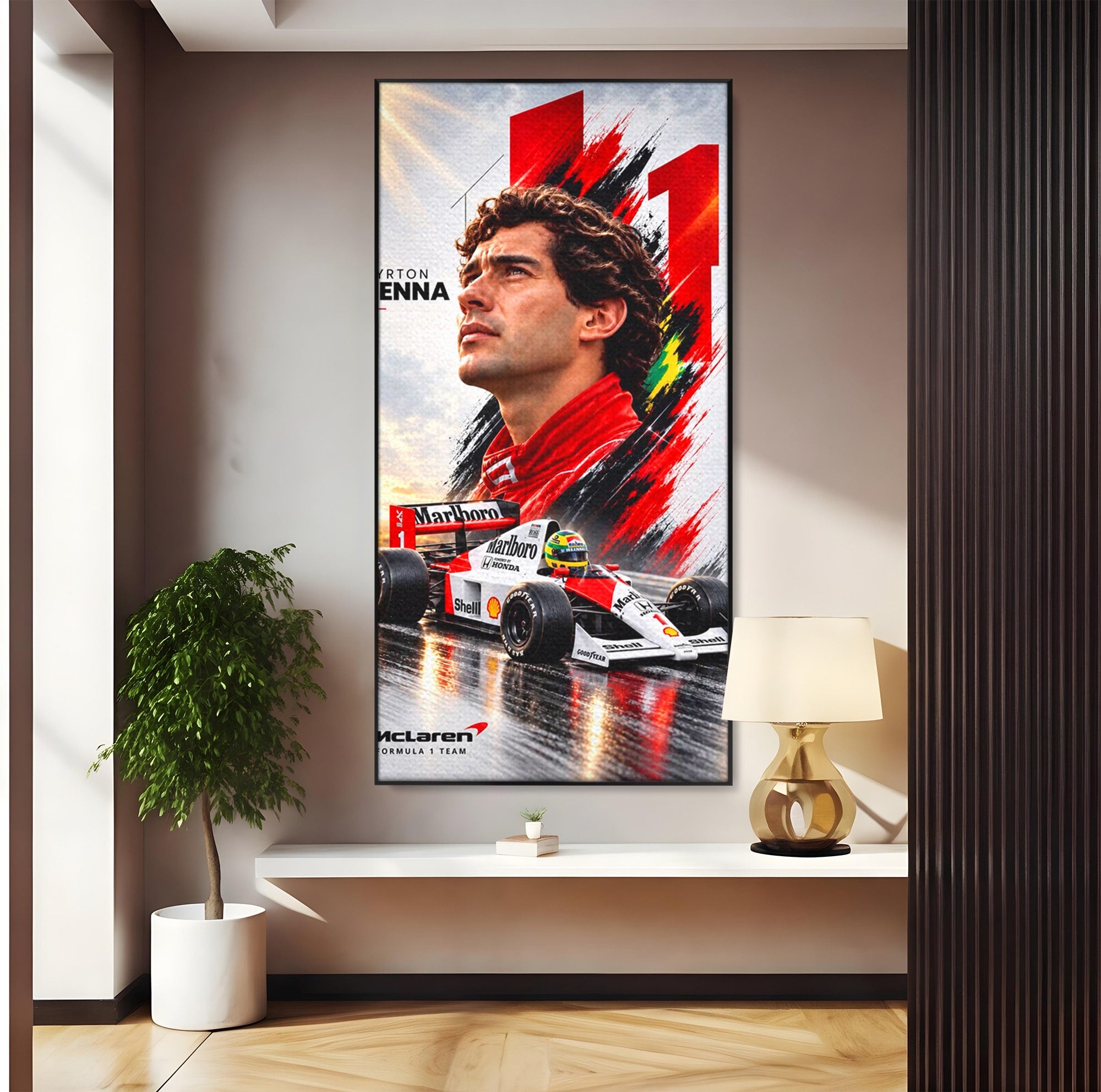 Tablou Canvas Premium LuxCanva® PI1306, Legenda Ayrton Senna, Sportiv, Formula 1, Masina, Motorsport, Birou, Culori Vibrante