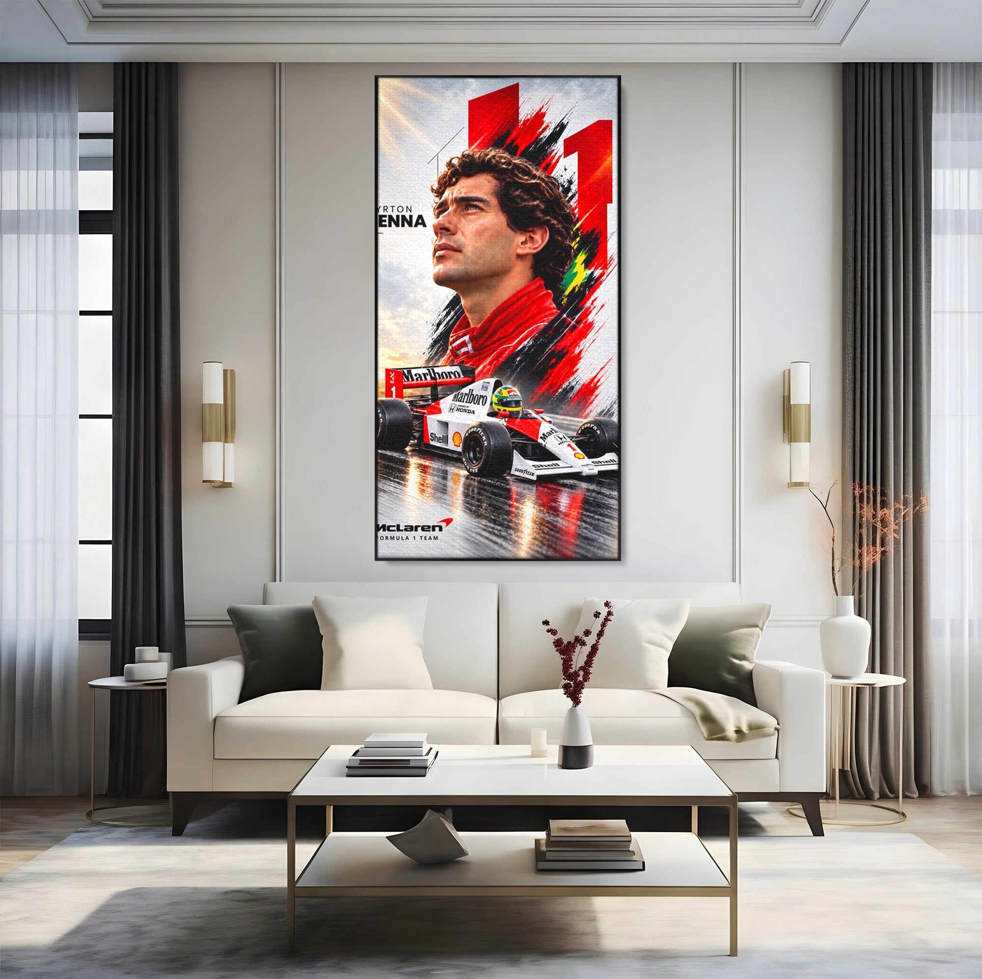 Tablou Canvas Premium LuxCanva® PI1306, Legenda Ayrton Senna, Sportiv, Formula 1, Masina, Motorsport, Birou, Culori Vibrante