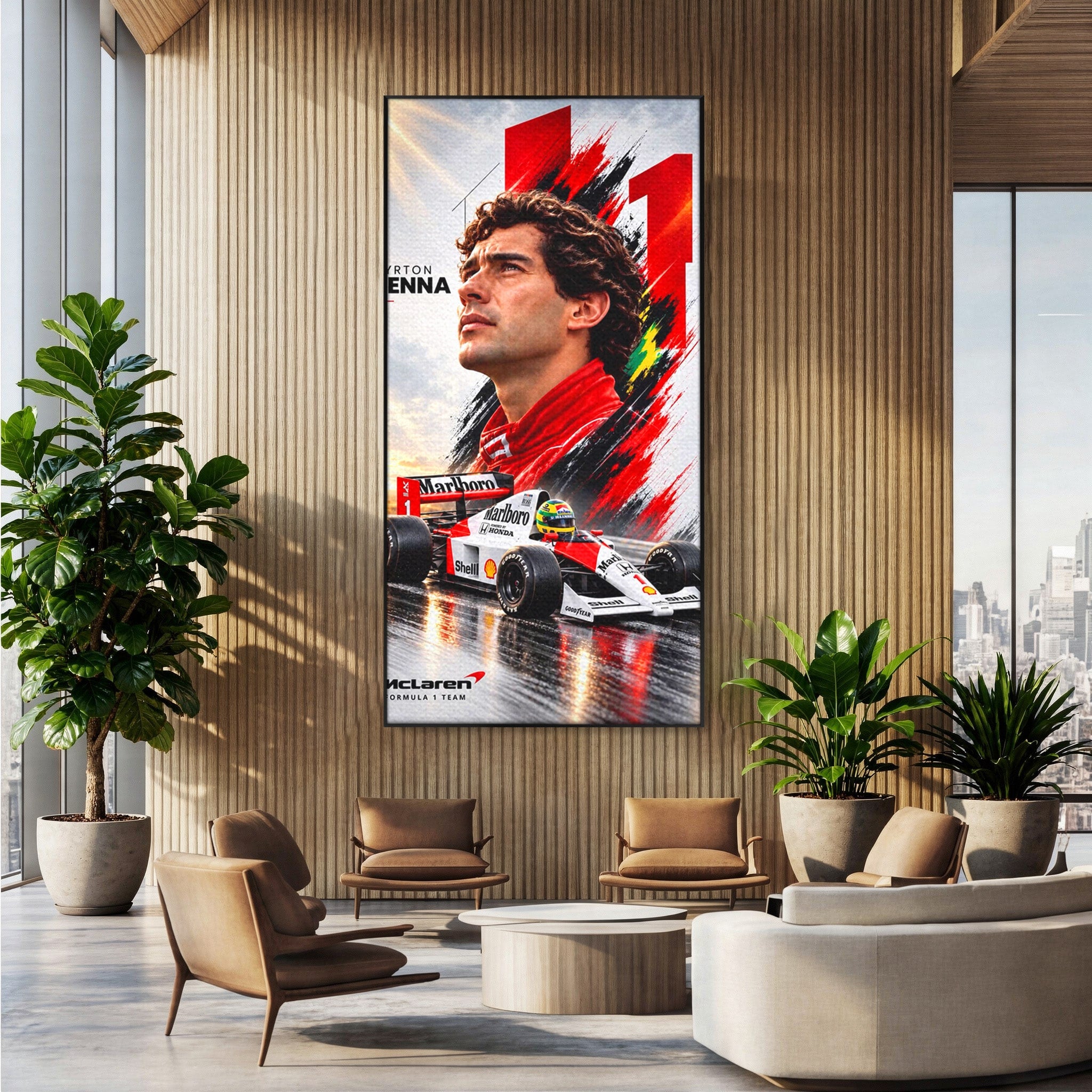 Tablou Canvas Premium LuxCanva® PI1306, Legenda Ayrton Senna, Sportiv, Formula 1, Masina, Motorsport, Birou, Culori Vibrante