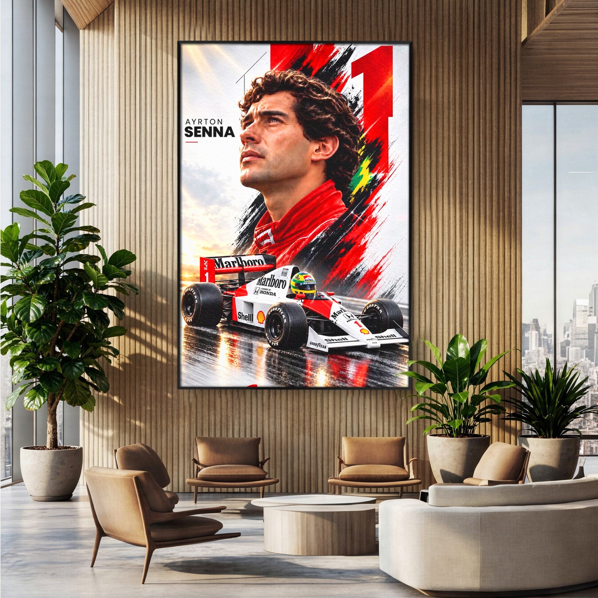 Tablou Canvas Premium LuxCanva® PI1306, Legenda Ayrton Senna, Sportiv, Formula 1, Masina, Motorsport, Birou, Culori Vibrante
