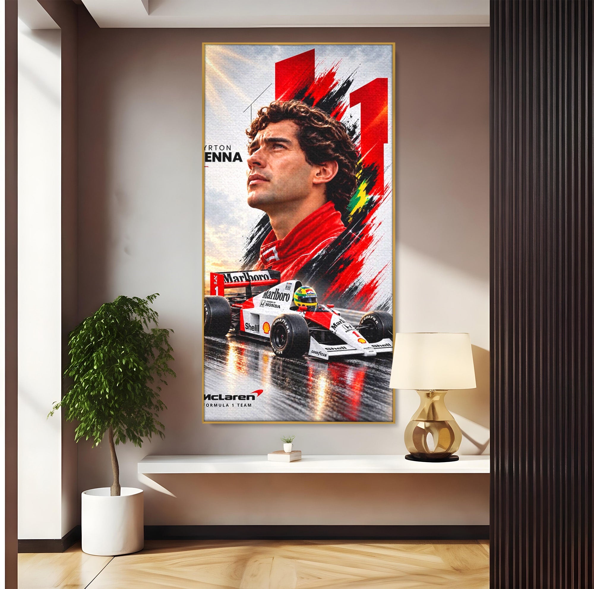 Tablou Canvas Premium LuxCanva® PI1306, Legenda Ayrton Senna, Sportiv, Formula 1, Masina, Motorsport, Birou, Culori Vibrante