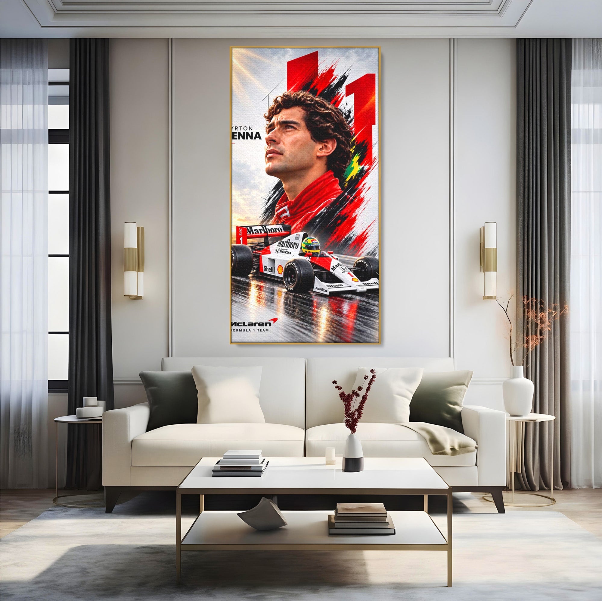 Tablou Canvas Premium LuxCanva® PI1306, Legenda Ayrton Senna, Sportiv, Formula 1, Masina, Motorsport, Birou, Culori Vibrante