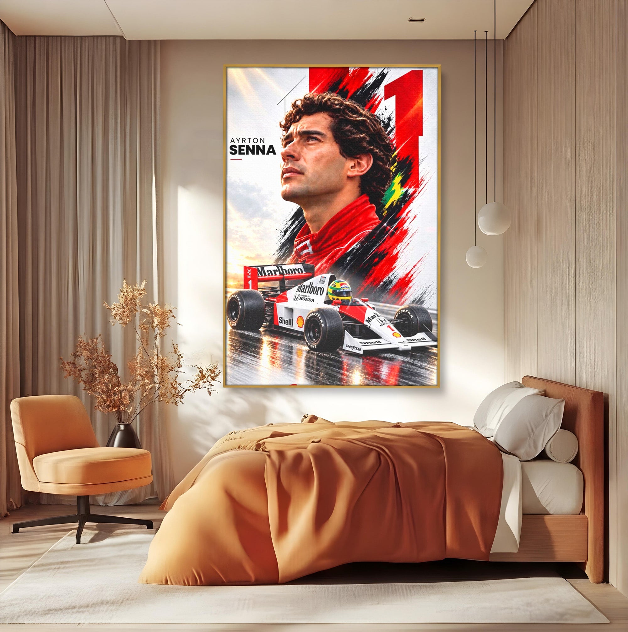 Tablou Canvas Premium LuxCanva® PI1306, Legenda Ayrton Senna, Sportiv, Formula 1, Masina, Motorsport, Birou, Culori Vibrante