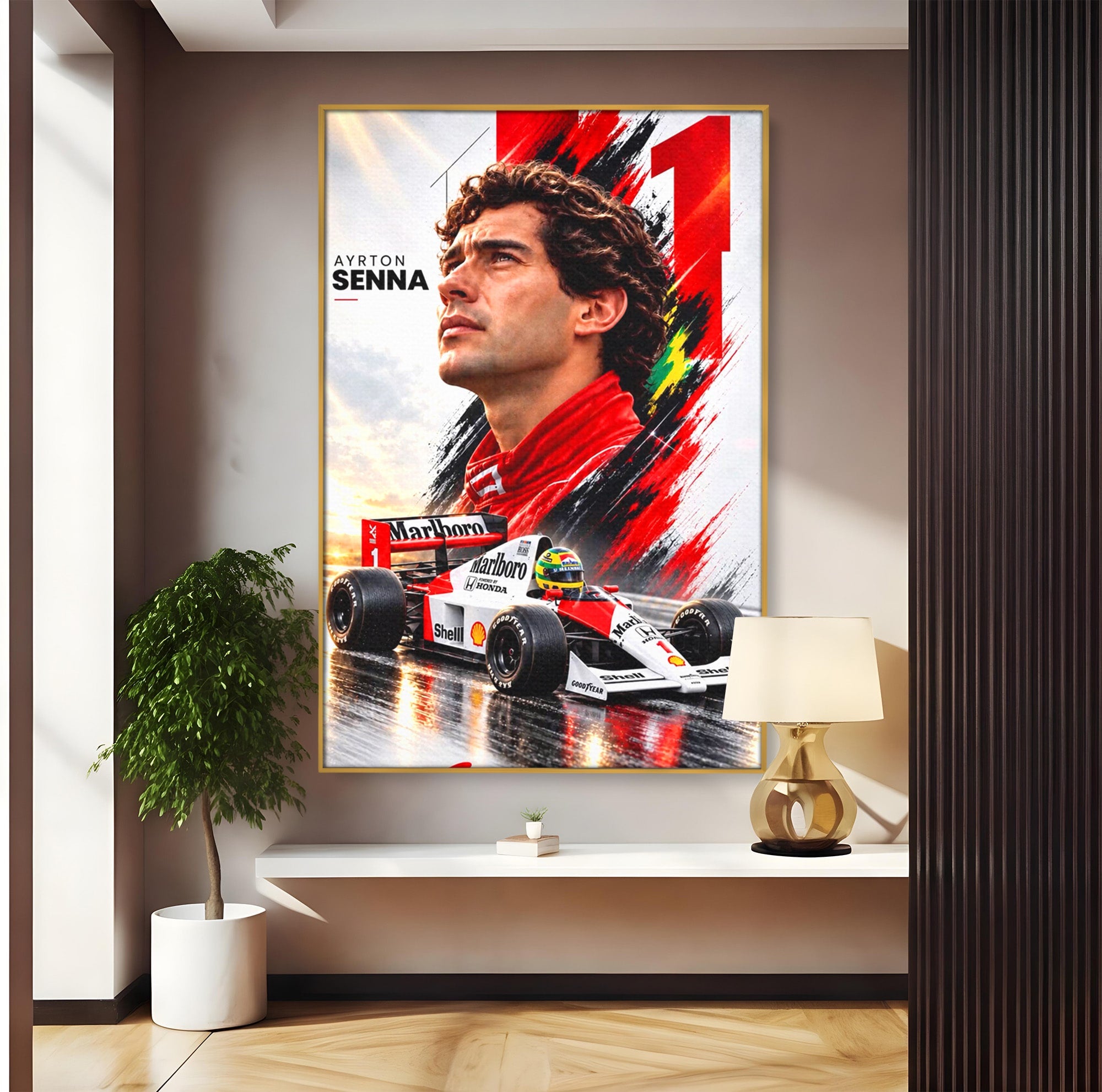 Tablou Canvas Premium LuxCanva® PI1306, Legenda Ayrton Senna, Sportiv, Formula 1, Masina, Motorsport, Birou, Culori Vibrante