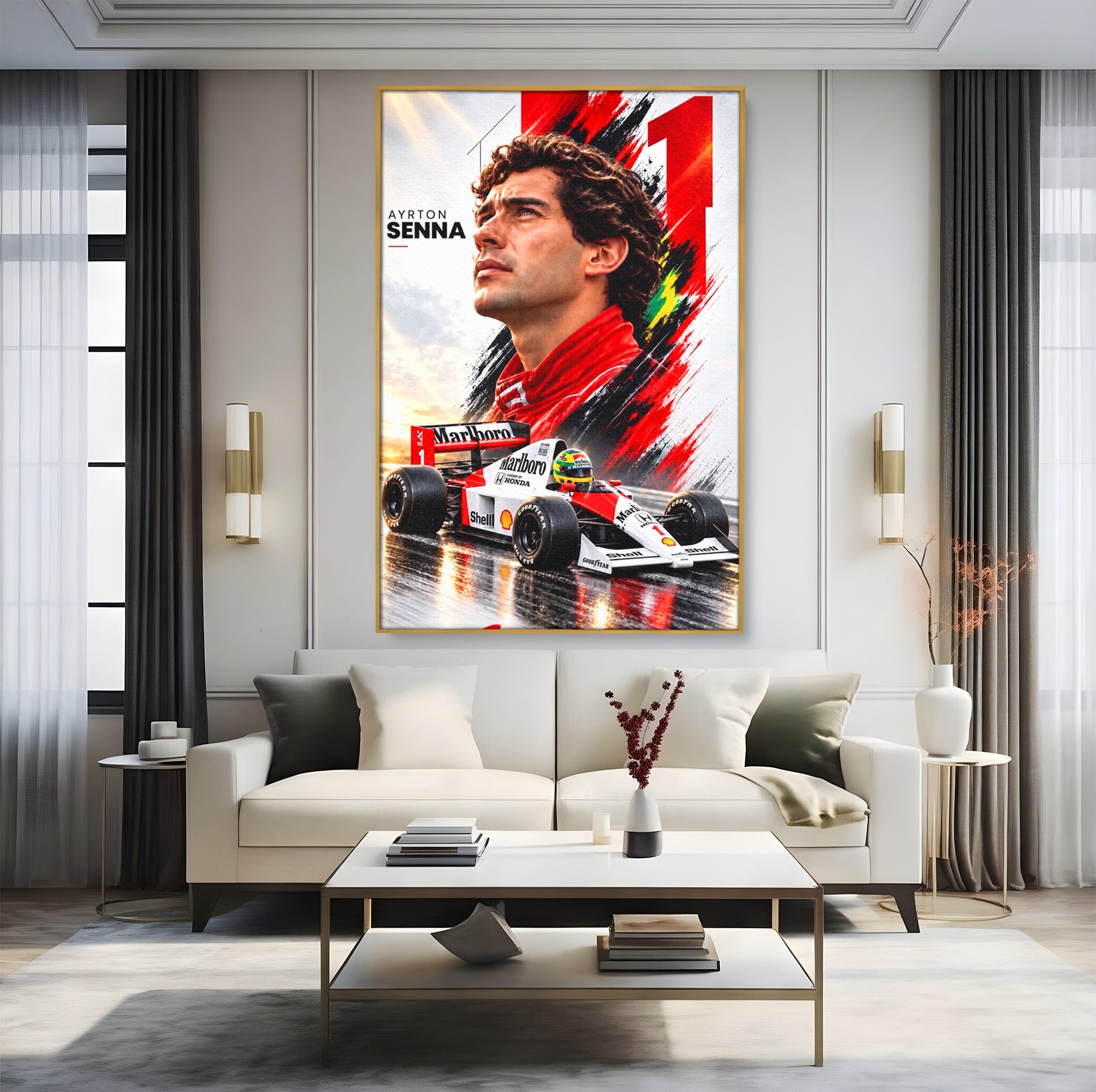 Tablou Canvas Premium LuxCanva® PI1306, Legenda Ayrton Senna, Sportiv, Formula 1, Masina, Motorsport, Birou, Culori Vibrante