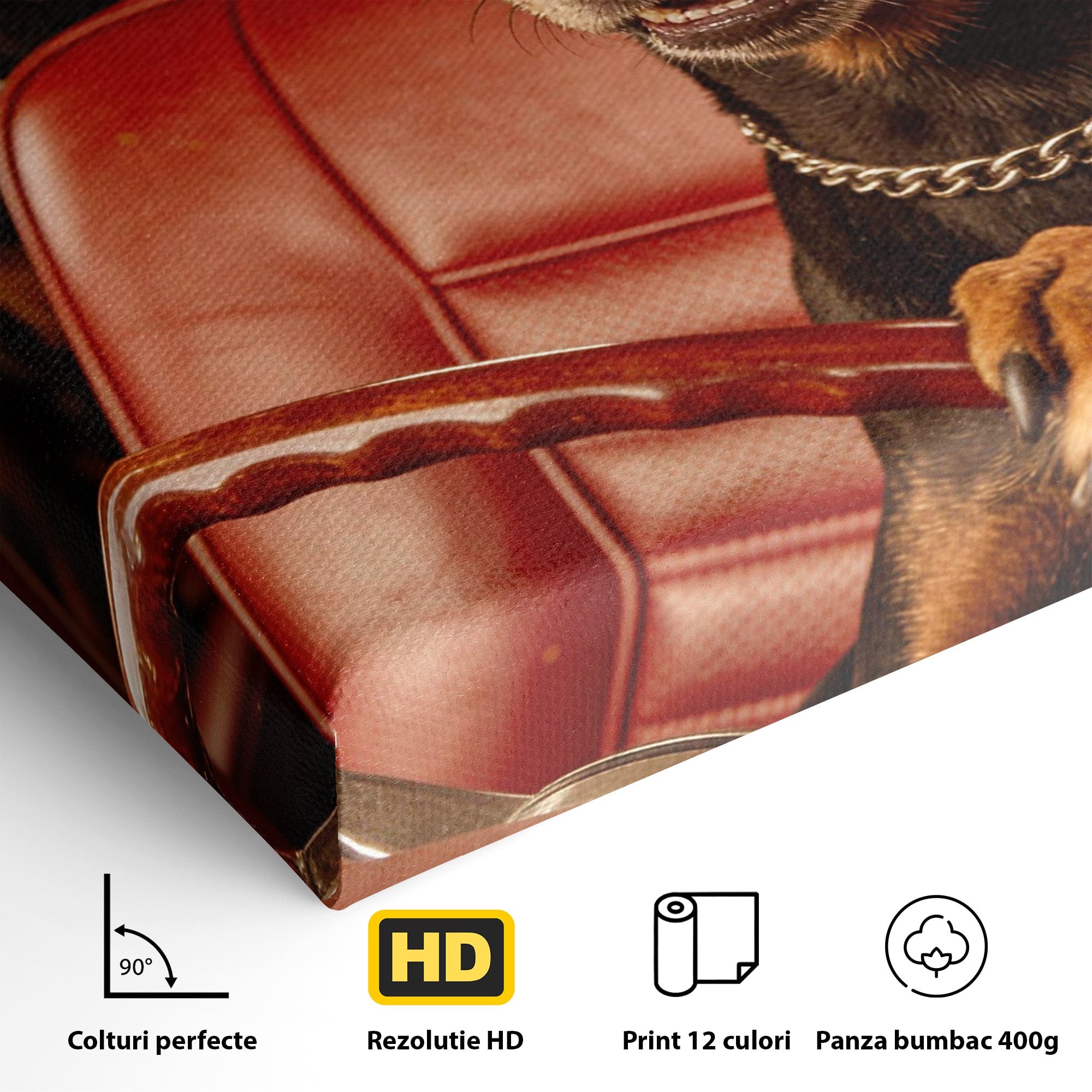 Tablou Canvas Premium LuxCanva® PI1307, Dobermani In Masina, Caini, Automobil, Trabuc, Stil Retro, Living, Culori Vibrante
