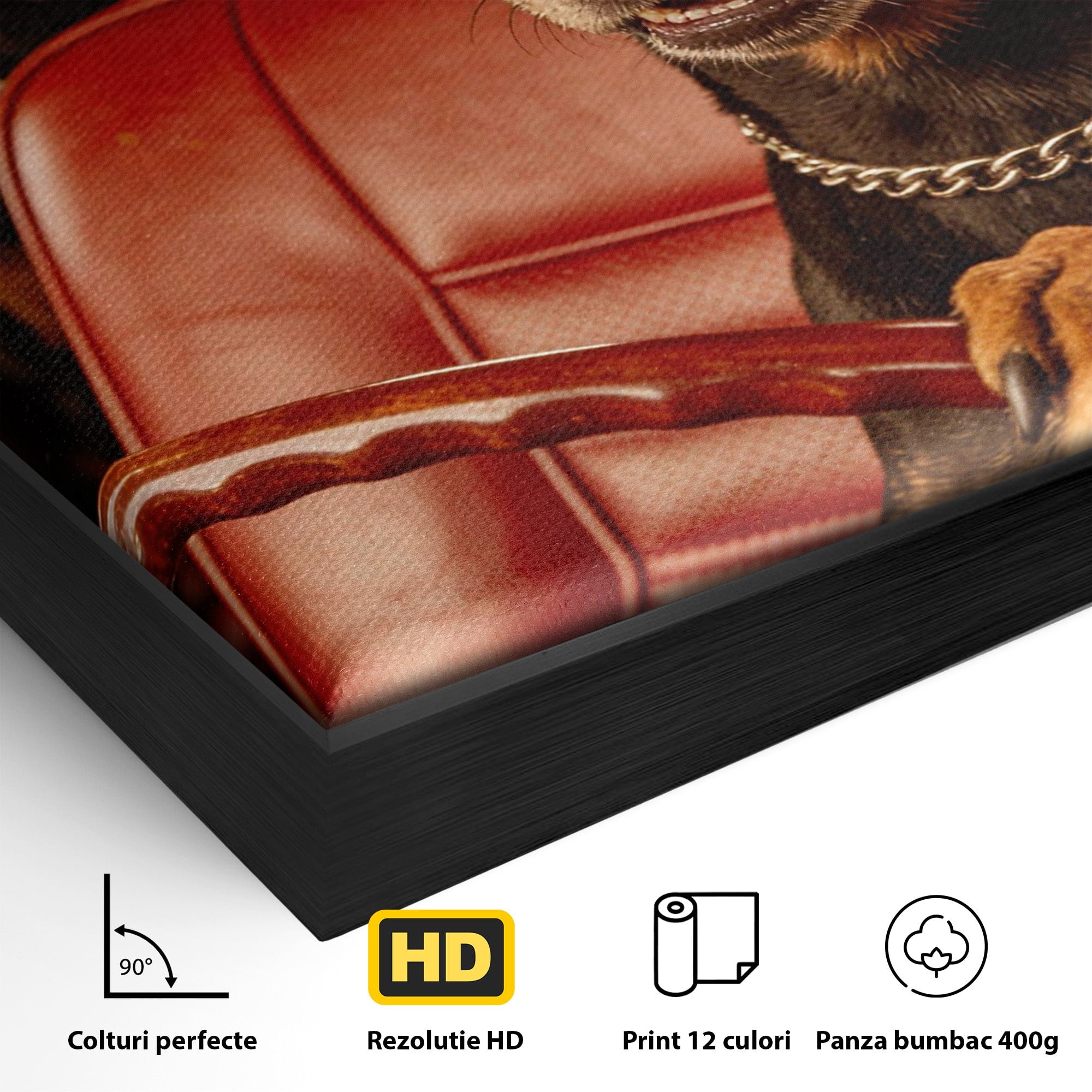 Tablou Canvas Premium LuxCanva® PI1307, Dobermani In Masina, Caini, Automobil, Trabuc, Stil Retro, Living, Culori Vibrante