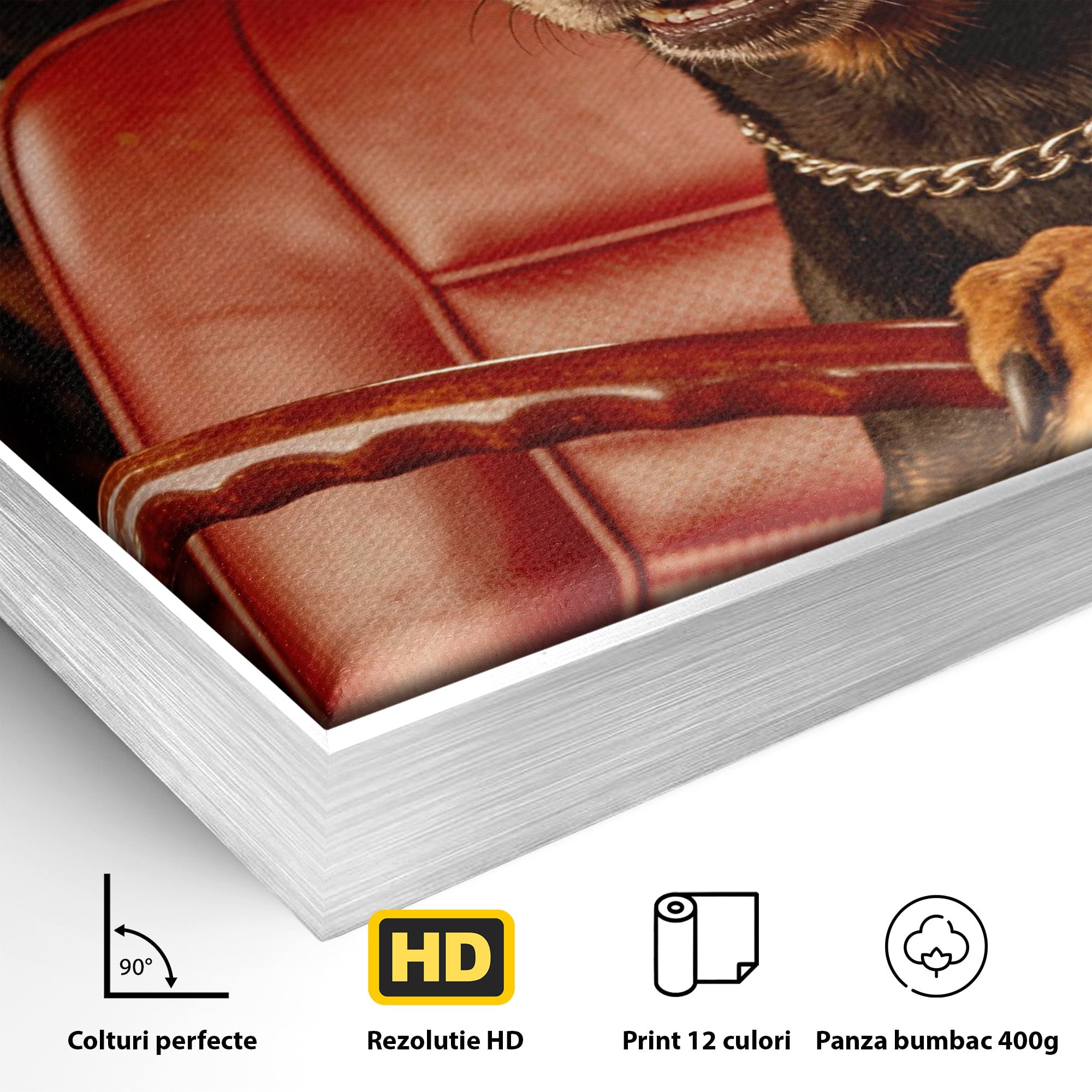 Tablou Canvas Premium LuxCanva® PI1307, Dobermani In Masina, Caini, Automobil, Trabuc, Stil Retro, Living, Culori Vibrante