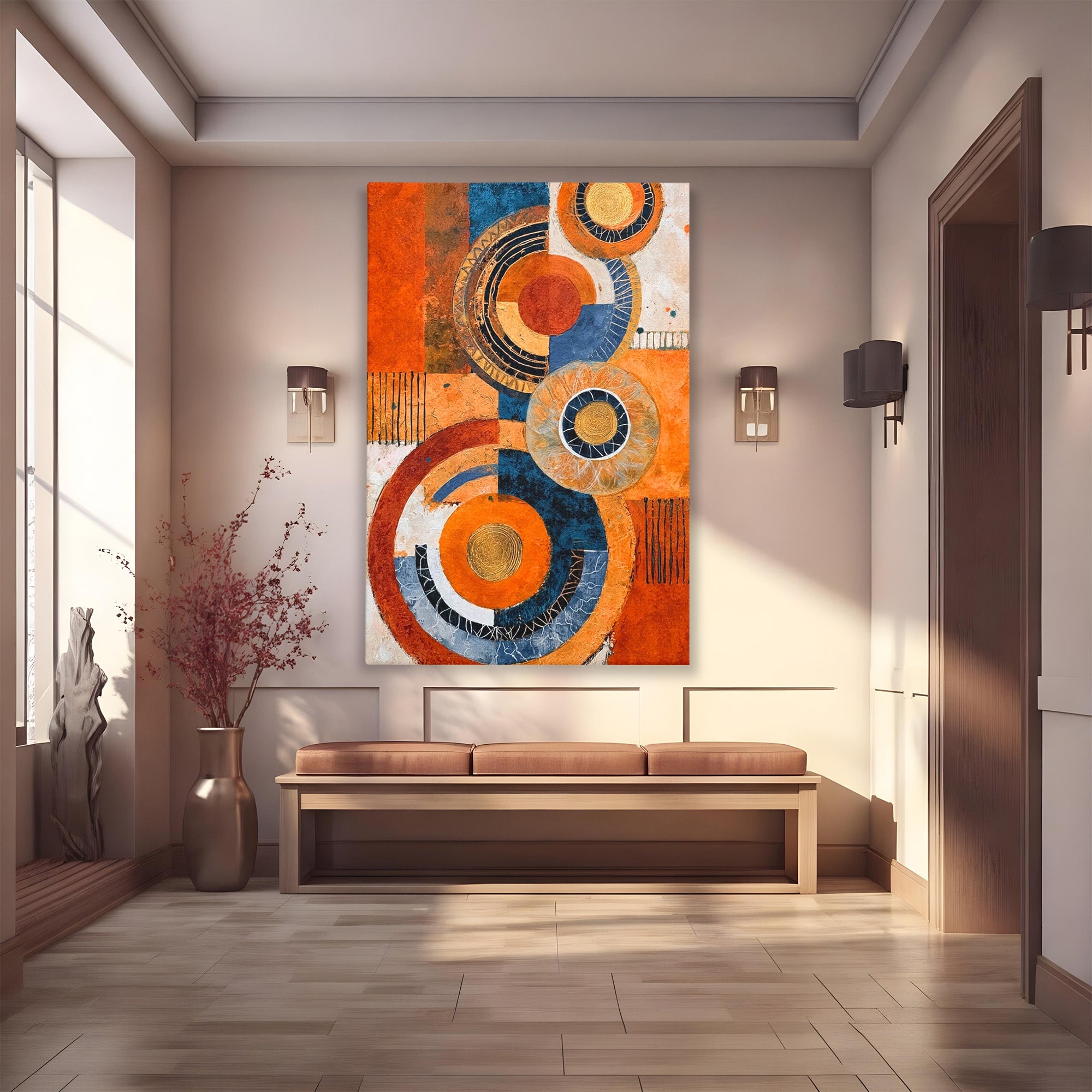 Tablou Canvas Premium LuxCanva® PI1308, Geometrie Circulara, Abstract, Cercuri, Modern, Birou, Living, Culori Vibrante