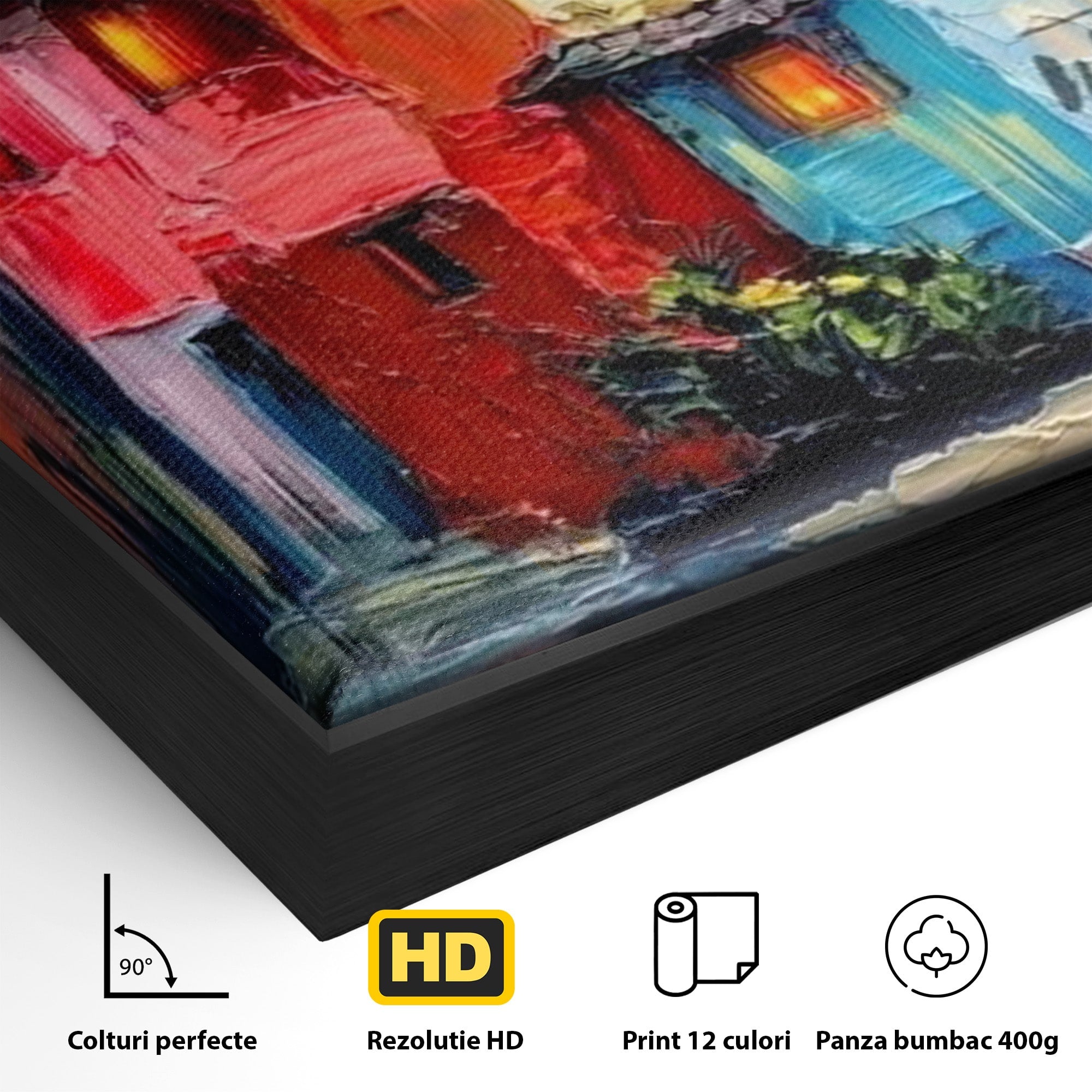 Tablou Canvas Premium LuxCanva® PI1311, Orasul Colorat, Peisaj, Urban, Apus, Barca, Culori Vibrante, Living