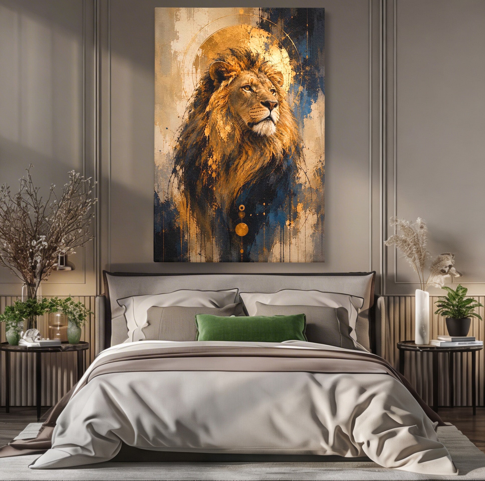 Tablou Canvas Premium LuxCanva® PI1312, Regalitatea Leului, Privire, Savana, Putere, Portret, Culori Vibrante, Living, Dormitor