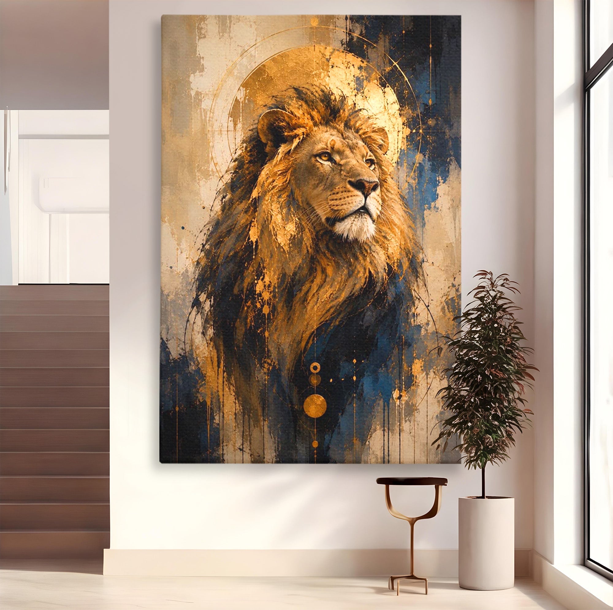 Tablou Canvas Premium LuxCanva® PI1312, Regalitatea Leului, Privire, Savana, Putere, Portret, Culori Vibrante, Living, Dormitor