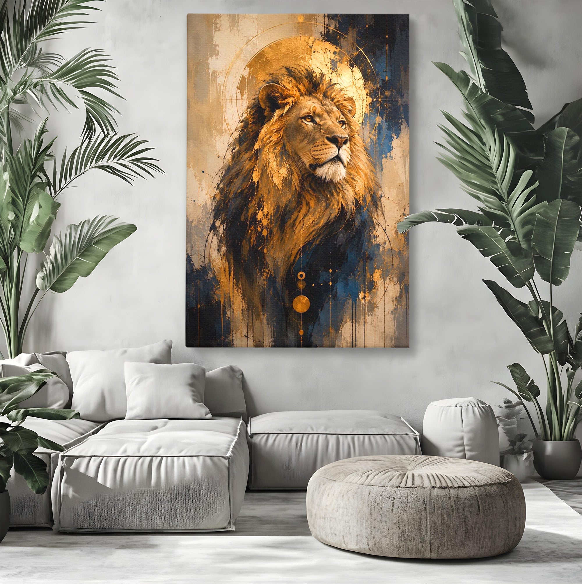 Tablou Canvas Premium LuxCanva® PI1312, Regalitatea Leului, Privire, Savana, Putere, Portret, Culori Vibrante, Living, Dormitor