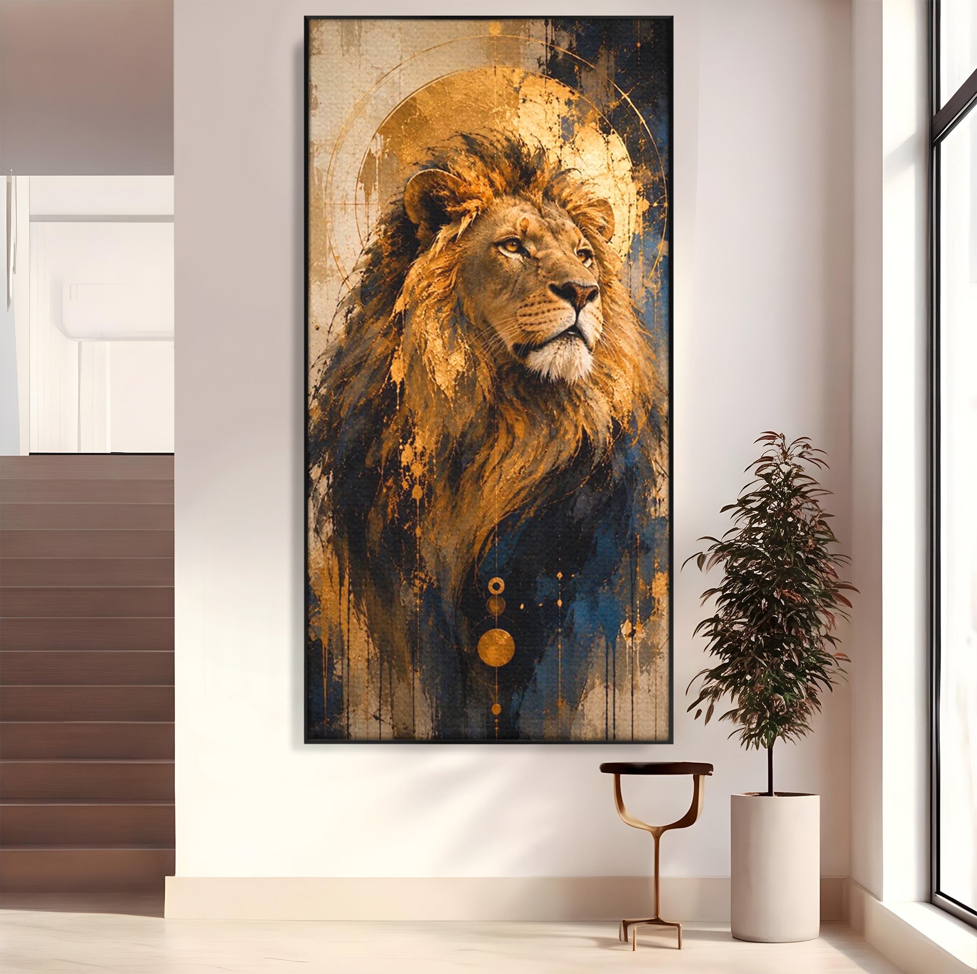 Tablou Canvas Premium LuxCanva® PI1312, Regalitatea Leului, Privire, Savana, Putere, Portret, Culori Vibrante, Living, Dormitor