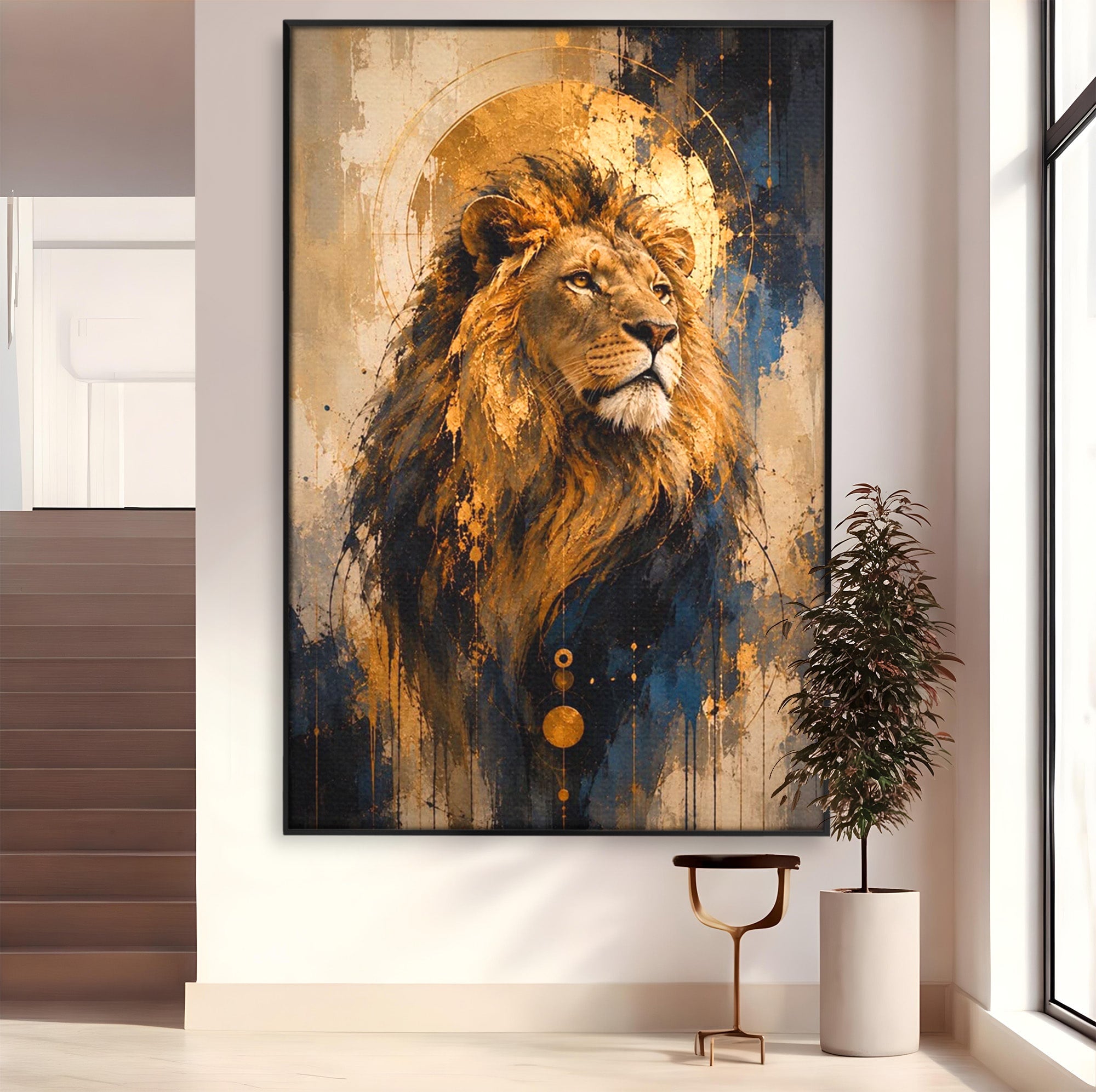 Tablou Canvas Premium LuxCanva® PI1312, Regalitatea Leului, Privire, Savana, Putere, Portret, Culori Vibrante, Living, Dormitor