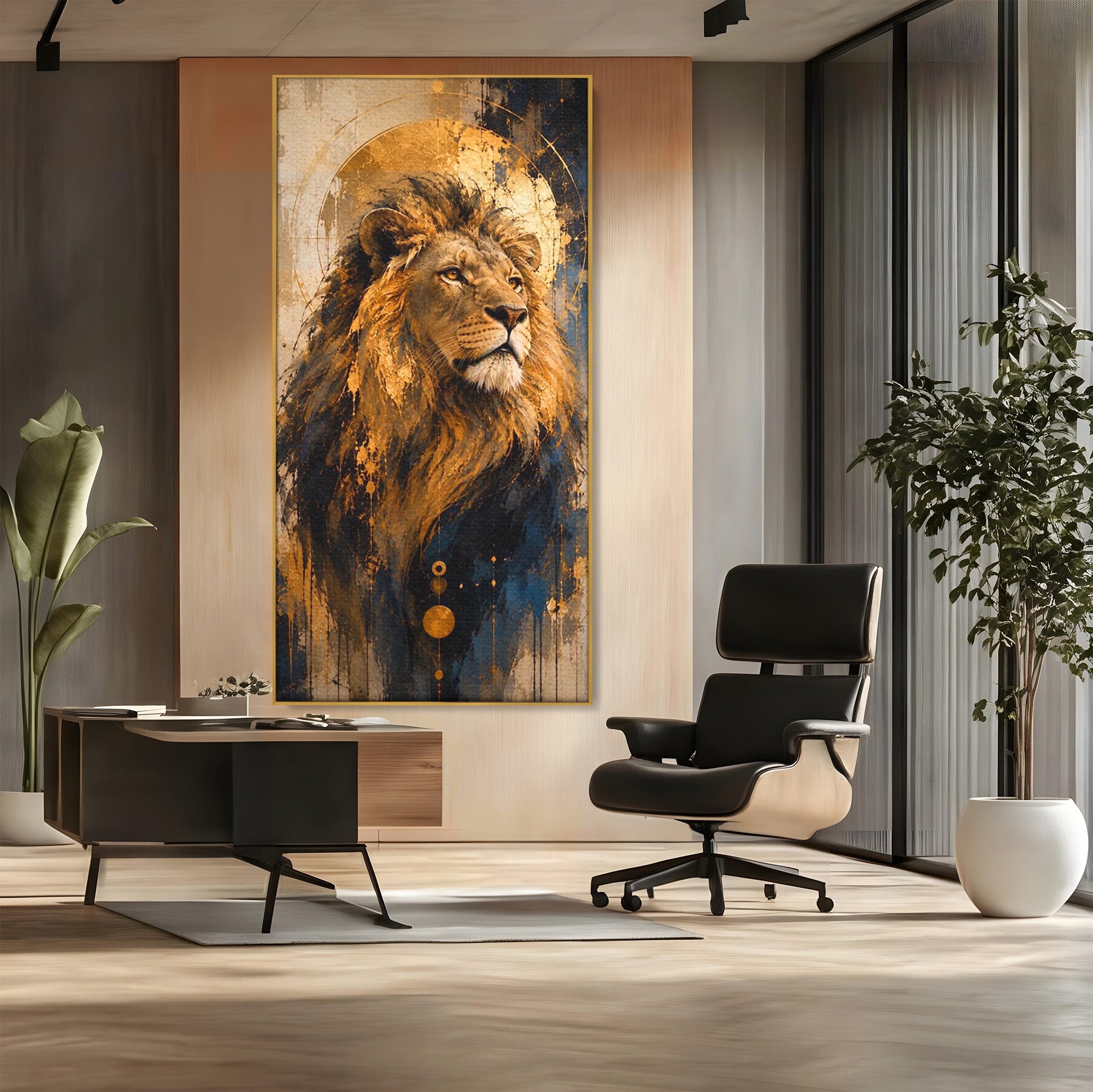 Tablou Canvas Premium LuxCanva® PI1312, Regalitatea Leului, Privire, Savana, Putere, Portret, Culori Vibrante, Living, Dormitor