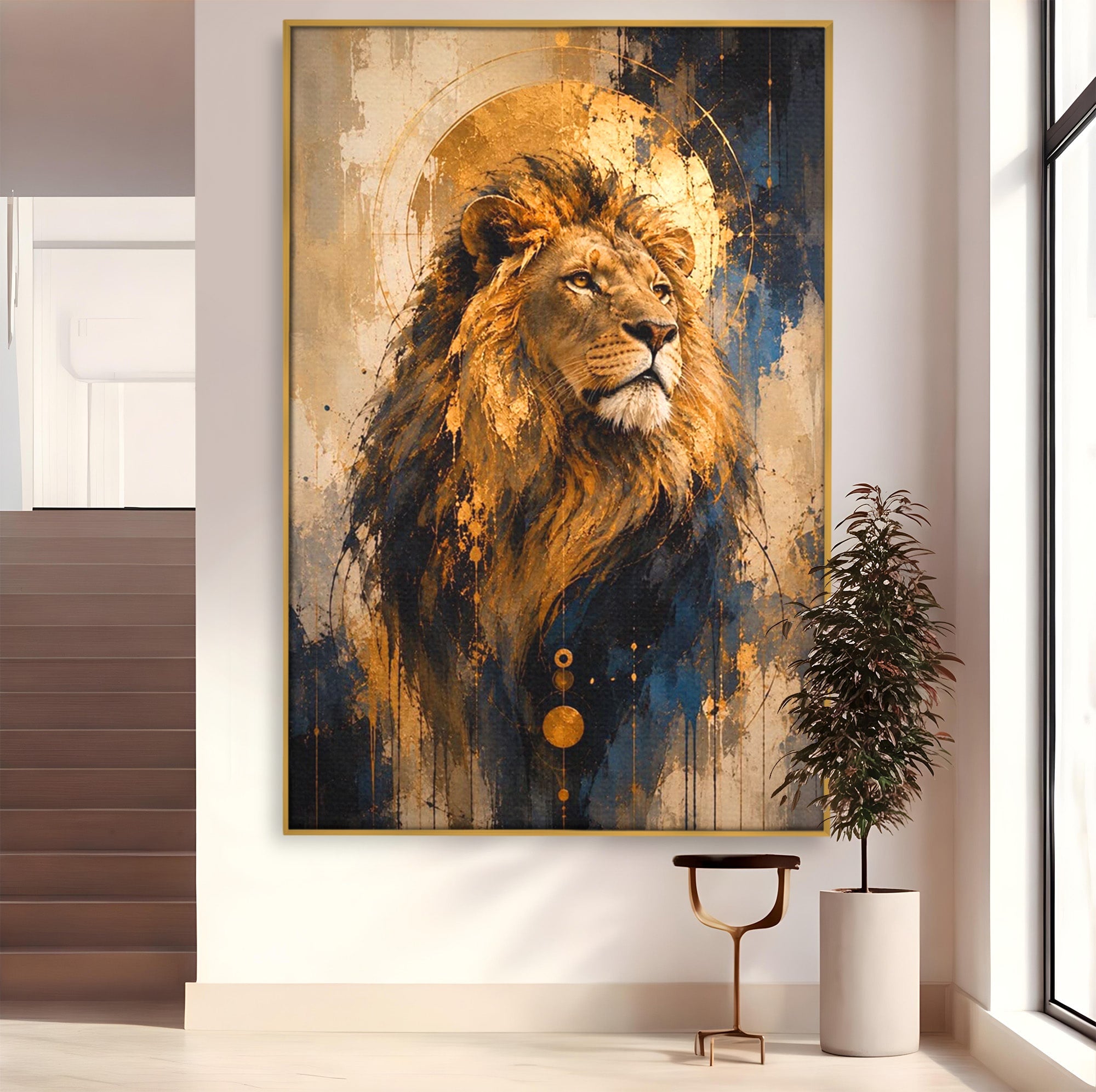 Tablou Canvas Premium LuxCanva® PI1312, Regalitatea Leului, Privire, Savana, Putere, Portret, Culori Vibrante, Living, Dormitor