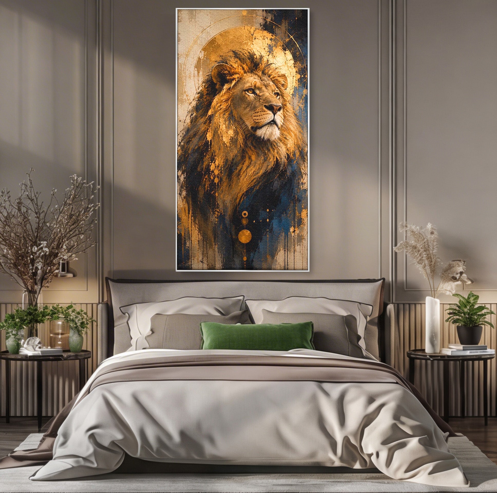 Tablou Canvas Premium LuxCanva® PI1312, Regalitatea Leului, Privire, Savana, Putere, Portret, Culori Vibrante, Living, Dormitor