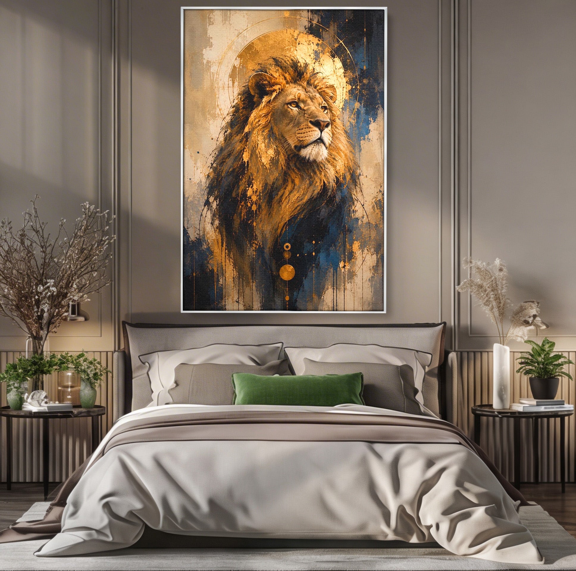 Tablou Canvas Premium LuxCanva® PI1312, Regalitatea Leului, Privire, Savana, Putere, Portret, Culori Vibrante, Living, Dormitor