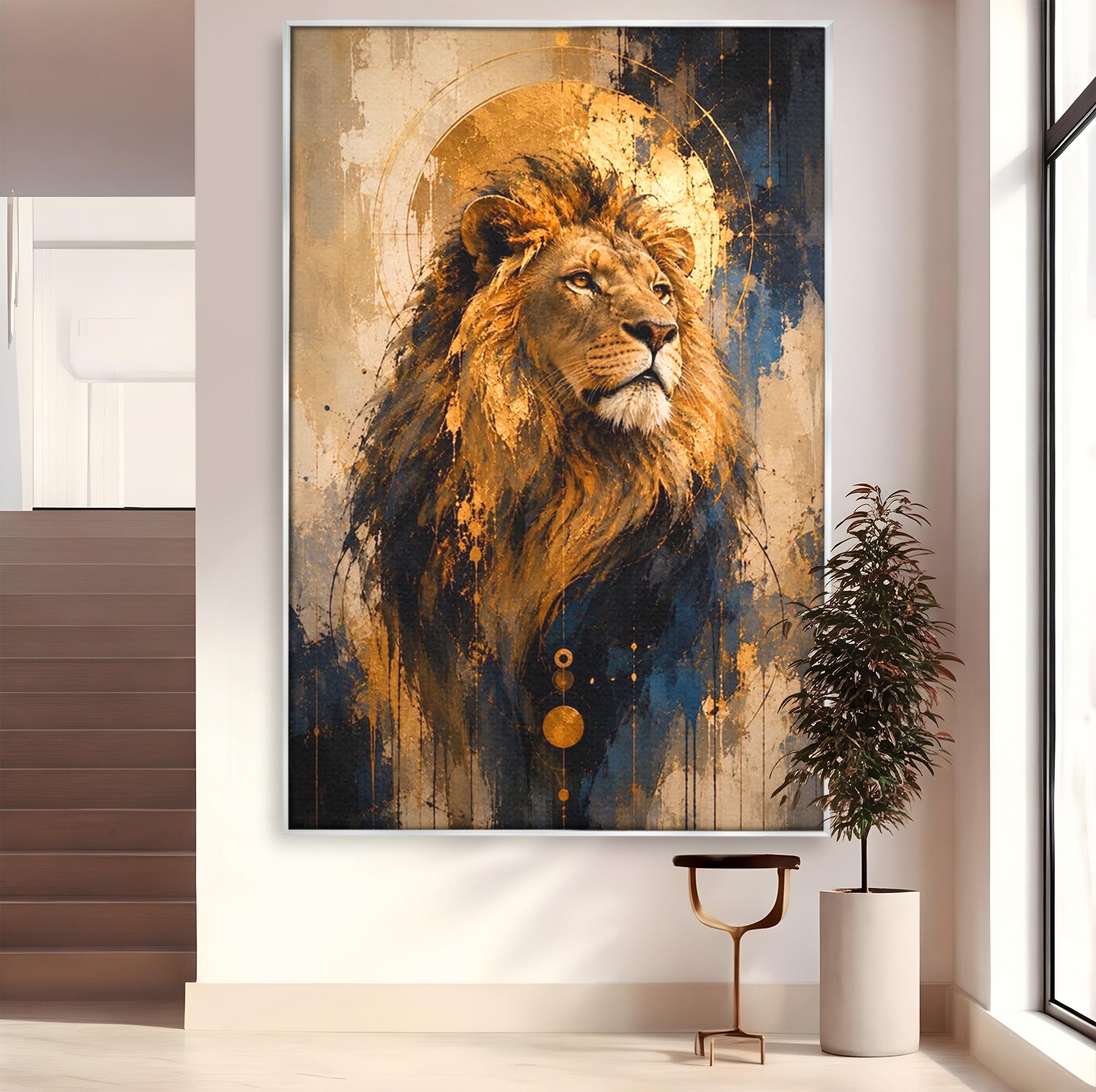 Tablou Canvas Premium LuxCanva® PI1312, Regalitatea Leului, Privire, Savana, Putere, Portret, Culori Vibrante, Living, Dormitor