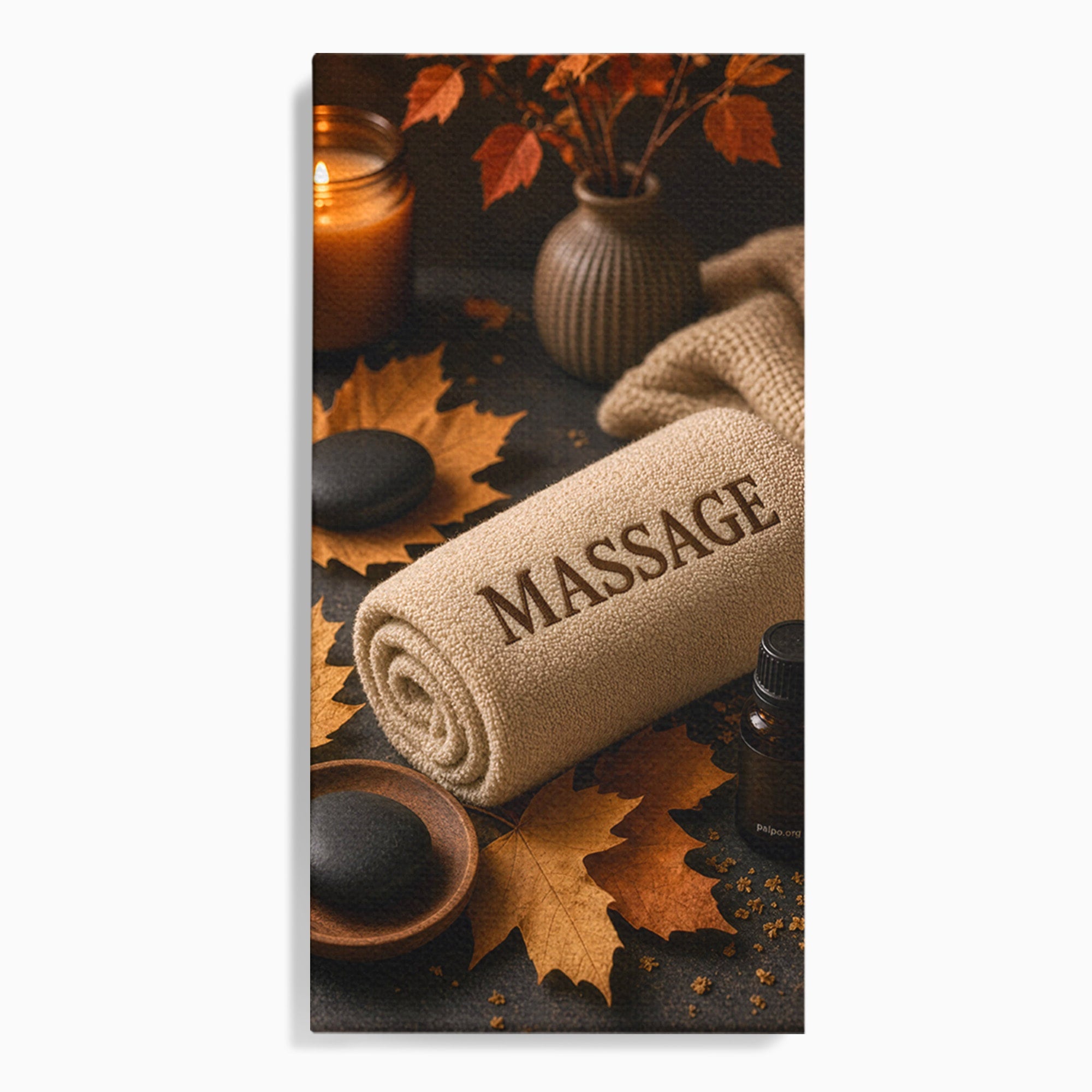 Tablou Canvas Premium LuxCanva® PI1313, Relaxare Zen, Masaj, Terapie, Spa, Toamna, Culori Vibrante, Salon