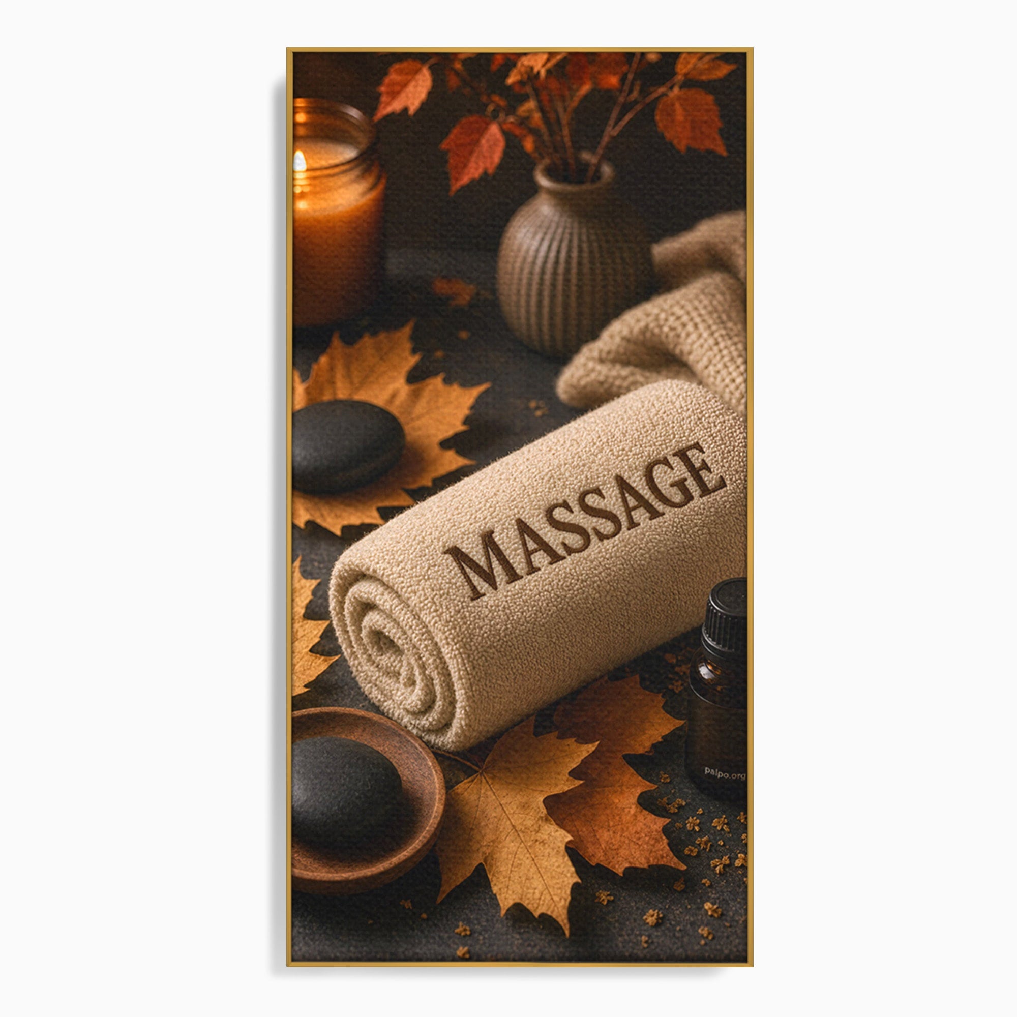 Tablou Canvas Premium LuxCanva® PI1313, Relaxare Zen, Masaj, Terapie, Spa, Toamna, Culori Vibrante, Salon