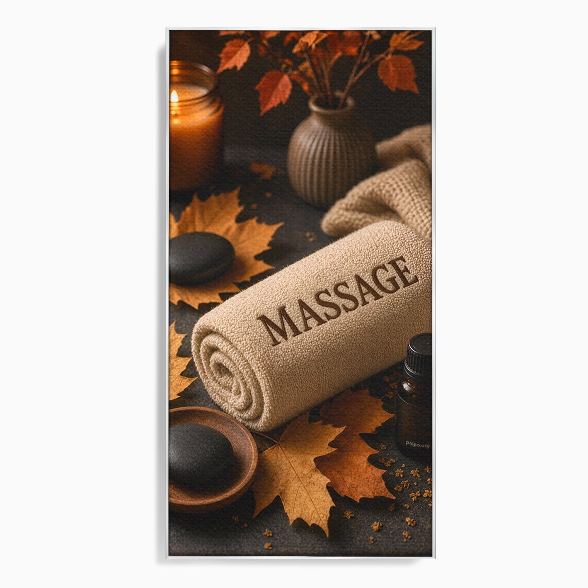 Tablou Canvas Premium LuxCanva® PI1313, Relaxare Zen, Masaj, Terapie, Spa, Toamna, Culori Vibrante, Salon