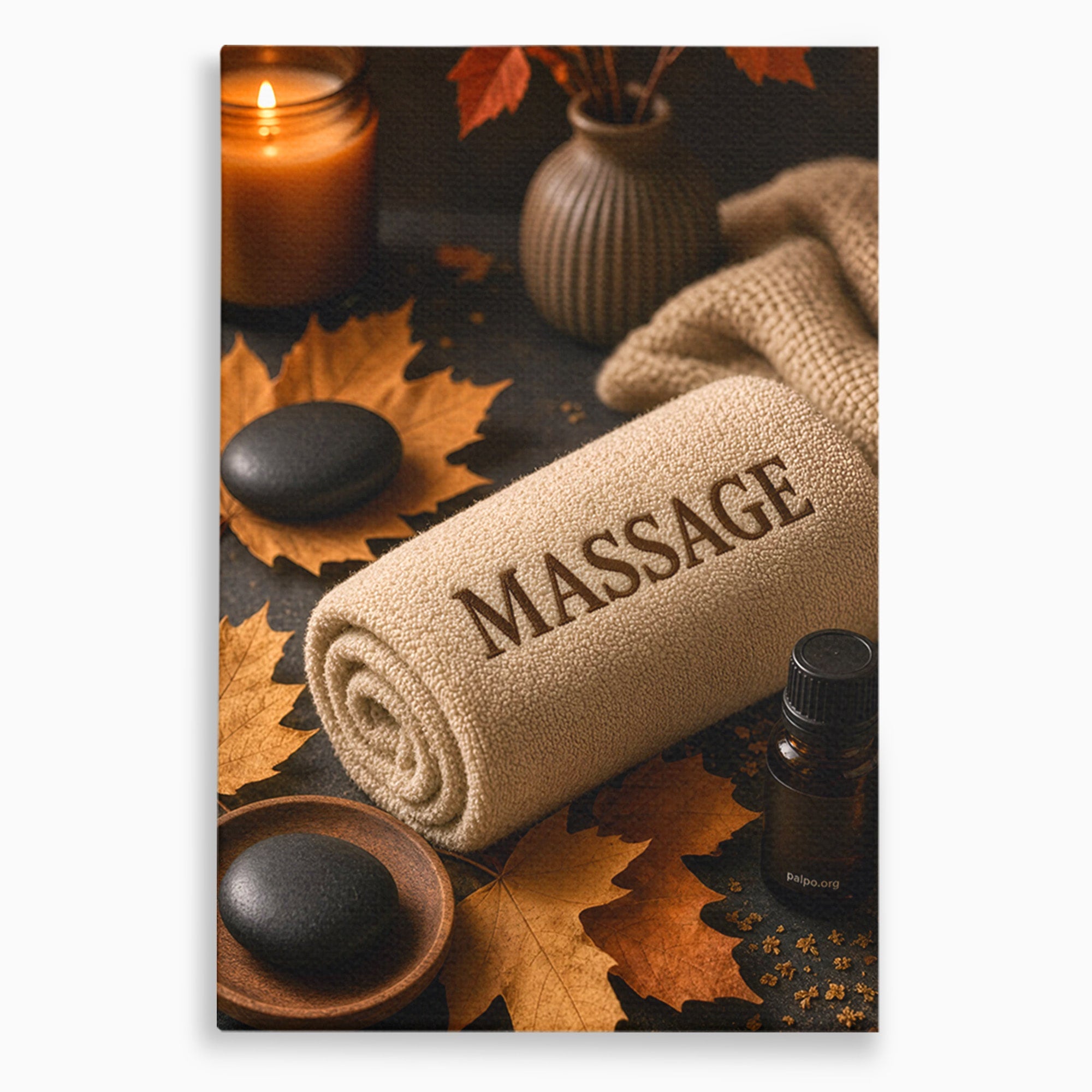 Tablou Canvas Premium LuxCanva® PI1313, Relaxare Zen, Masaj, Terapie, Spa, Toamna, Culori Vibrante, Salon