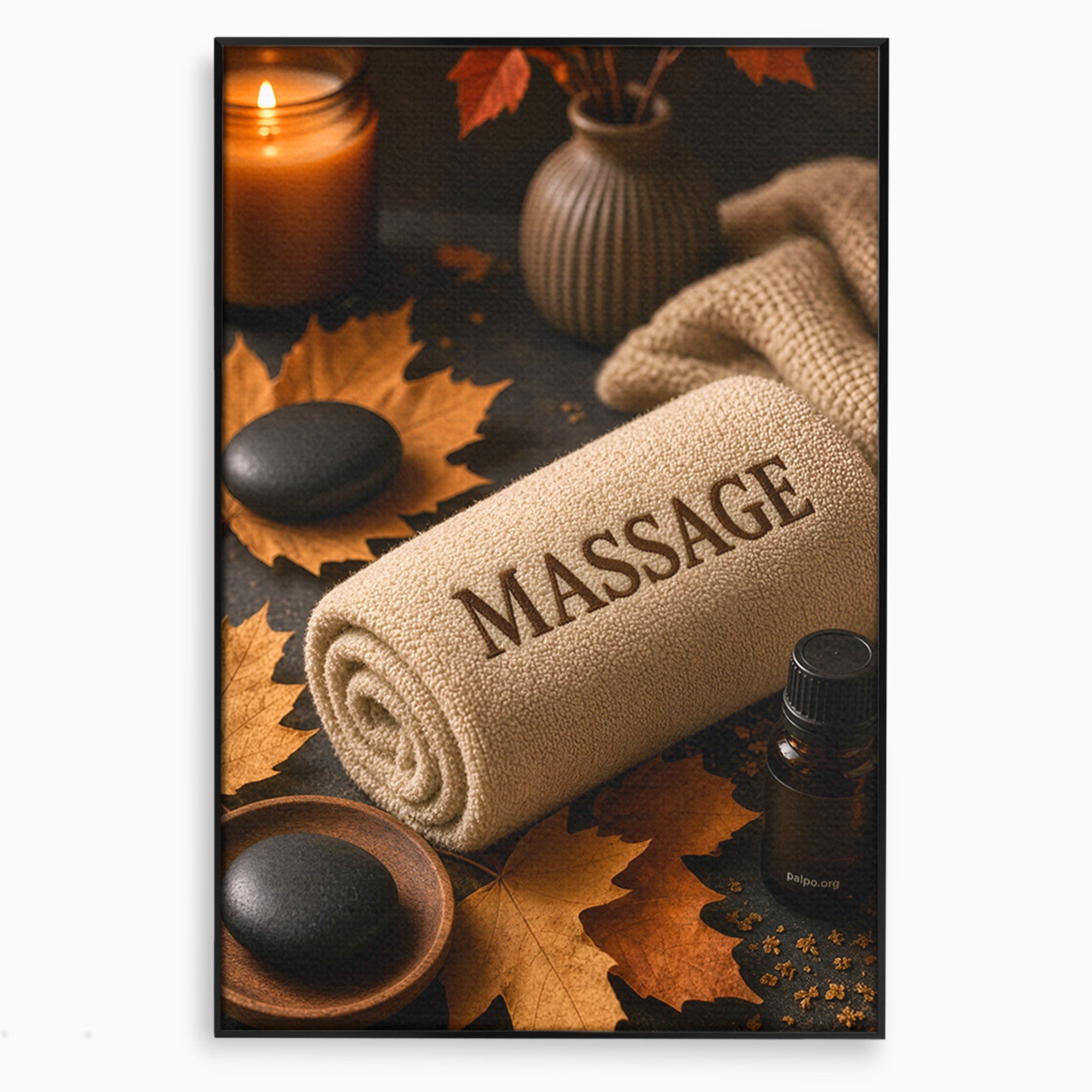 Tablou Canvas Premium LuxCanva® PI1313, Relaxare Zen, Masaj, Terapie, Spa, Toamna, Culori Vibrante, Salon