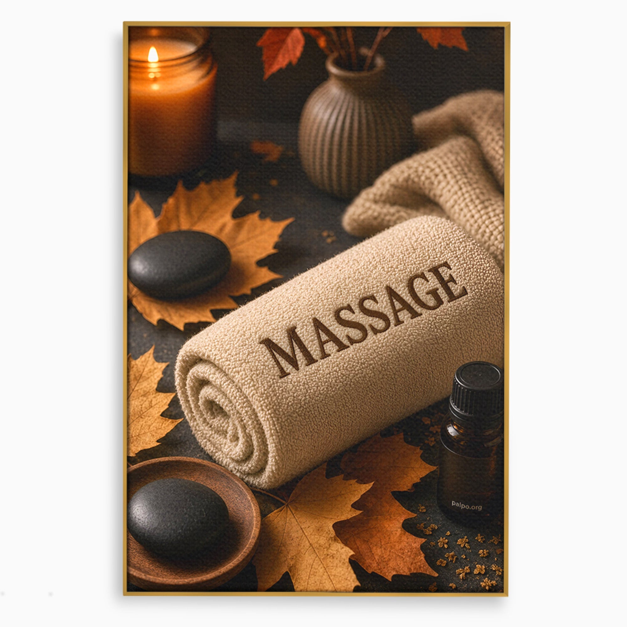 Tablou Canvas Premium LuxCanva® PI1313, Relaxare Zen, Masaj, Terapie, Spa, Toamna, Culori Vibrante, Salon