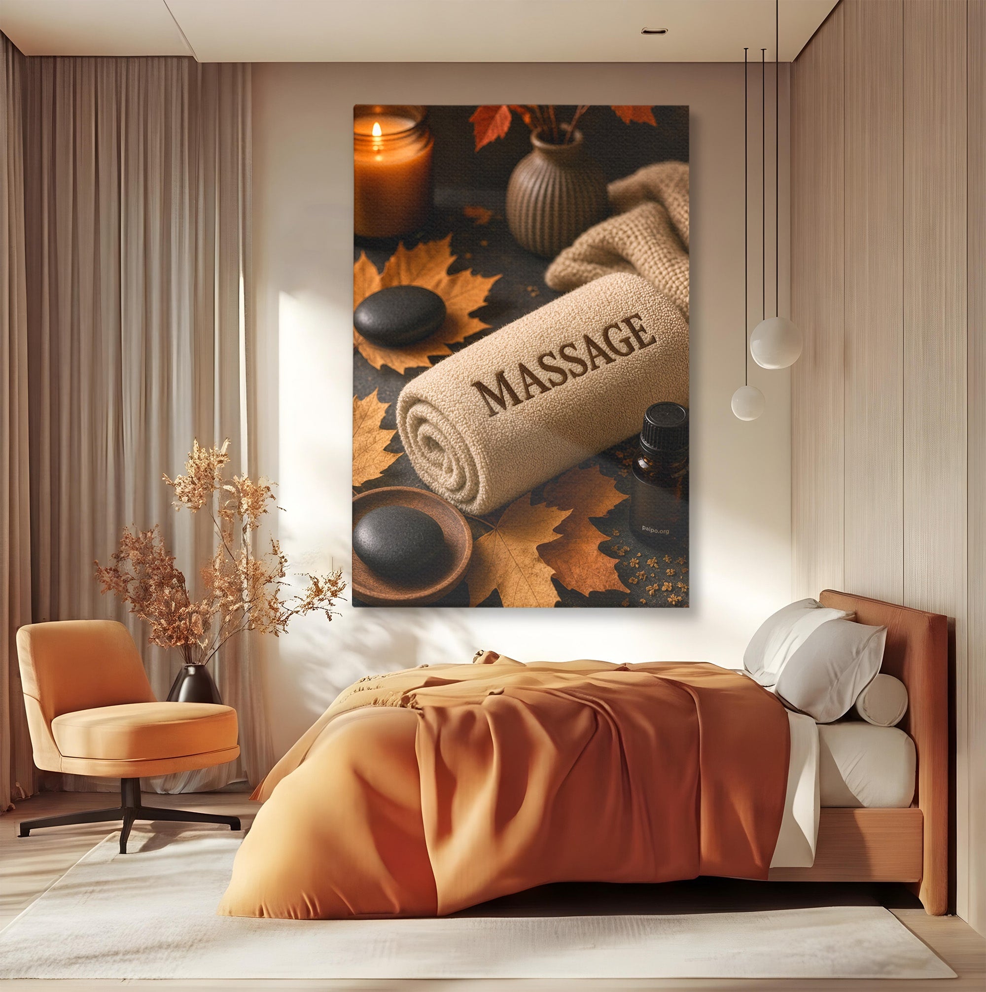 Tablou Canvas Premium LuxCanva® PI1313, Relaxare Zen, Masaj, Terapie, Spa, Toamna, Culori Vibrante, Salon