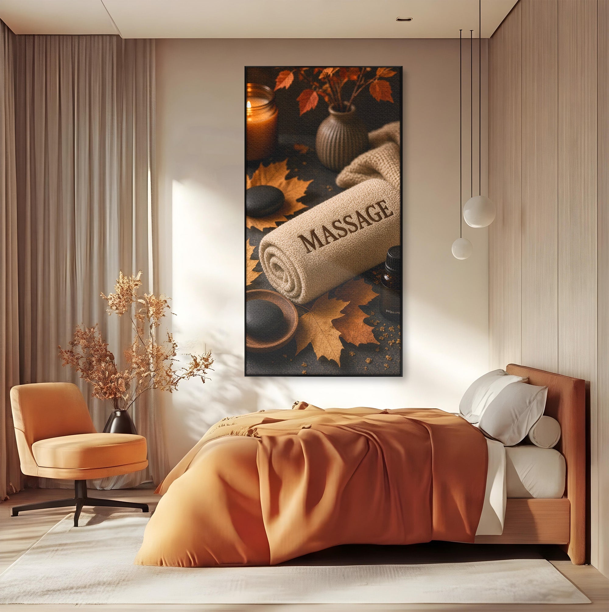 Tablou Canvas Premium LuxCanva® PI1313, Relaxare Zen, Masaj, Terapie, Spa, Toamna, Culori Vibrante, Salon