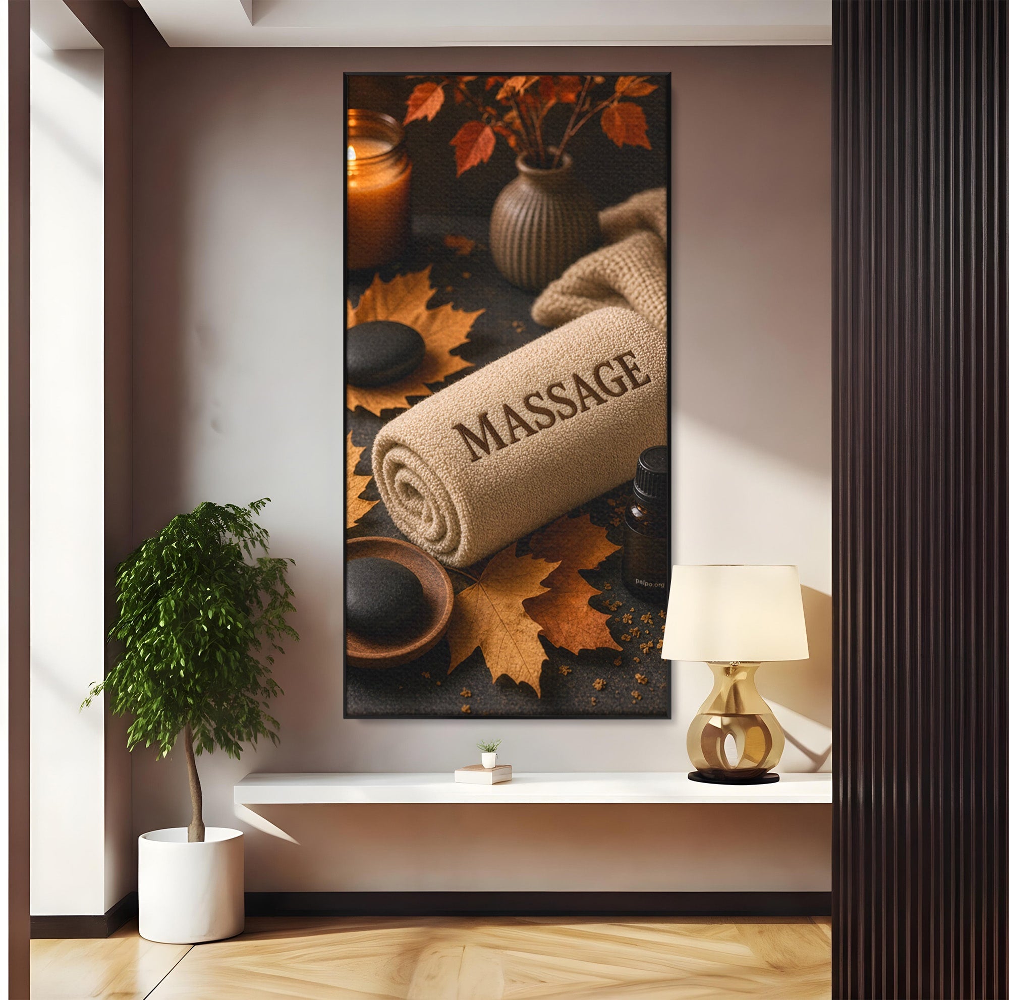 Tablou Canvas Premium LuxCanva® PI1313, Relaxare Zen, Masaj, Terapie, Spa, Toamna, Culori Vibrante, Salon