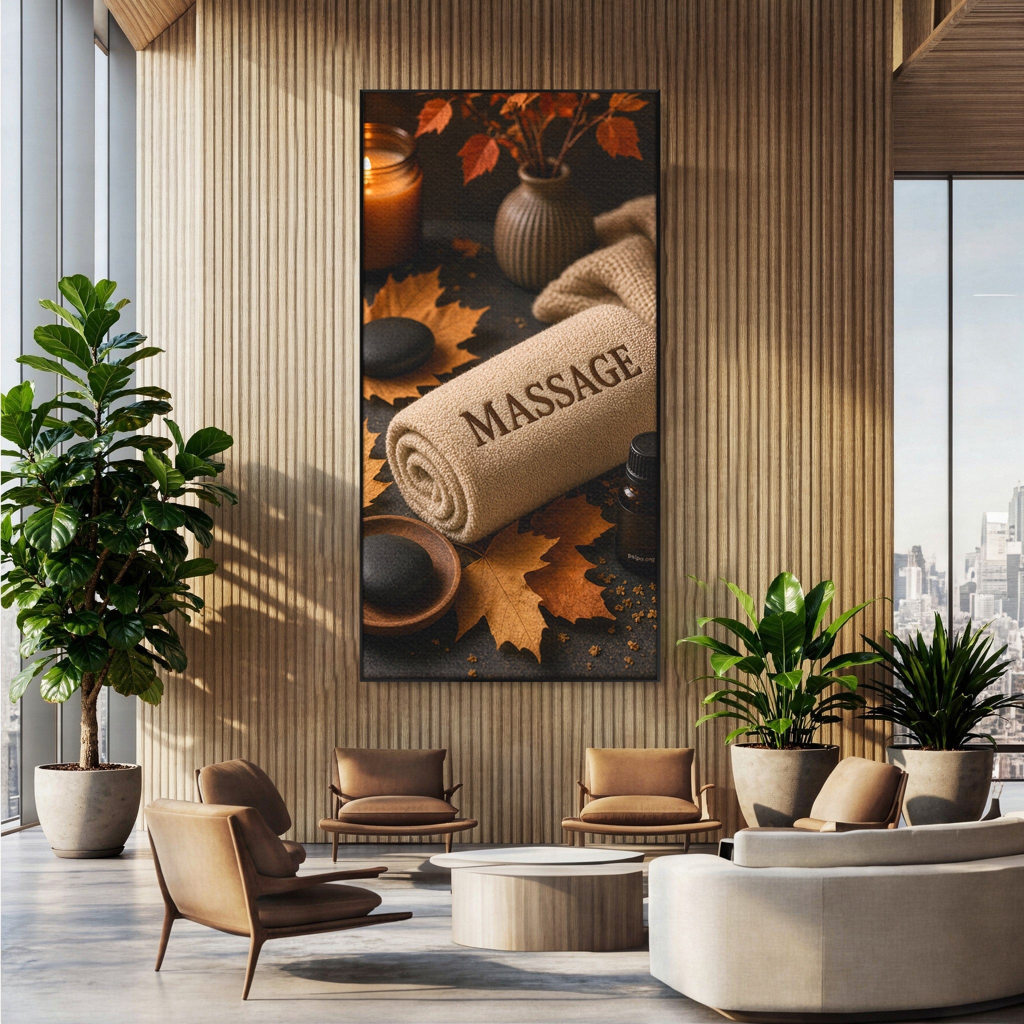 Tablou Canvas Premium LuxCanva® PI1313, Relaxare Zen, Masaj, Terapie, Spa, Toamna, Culori Vibrante, Salon