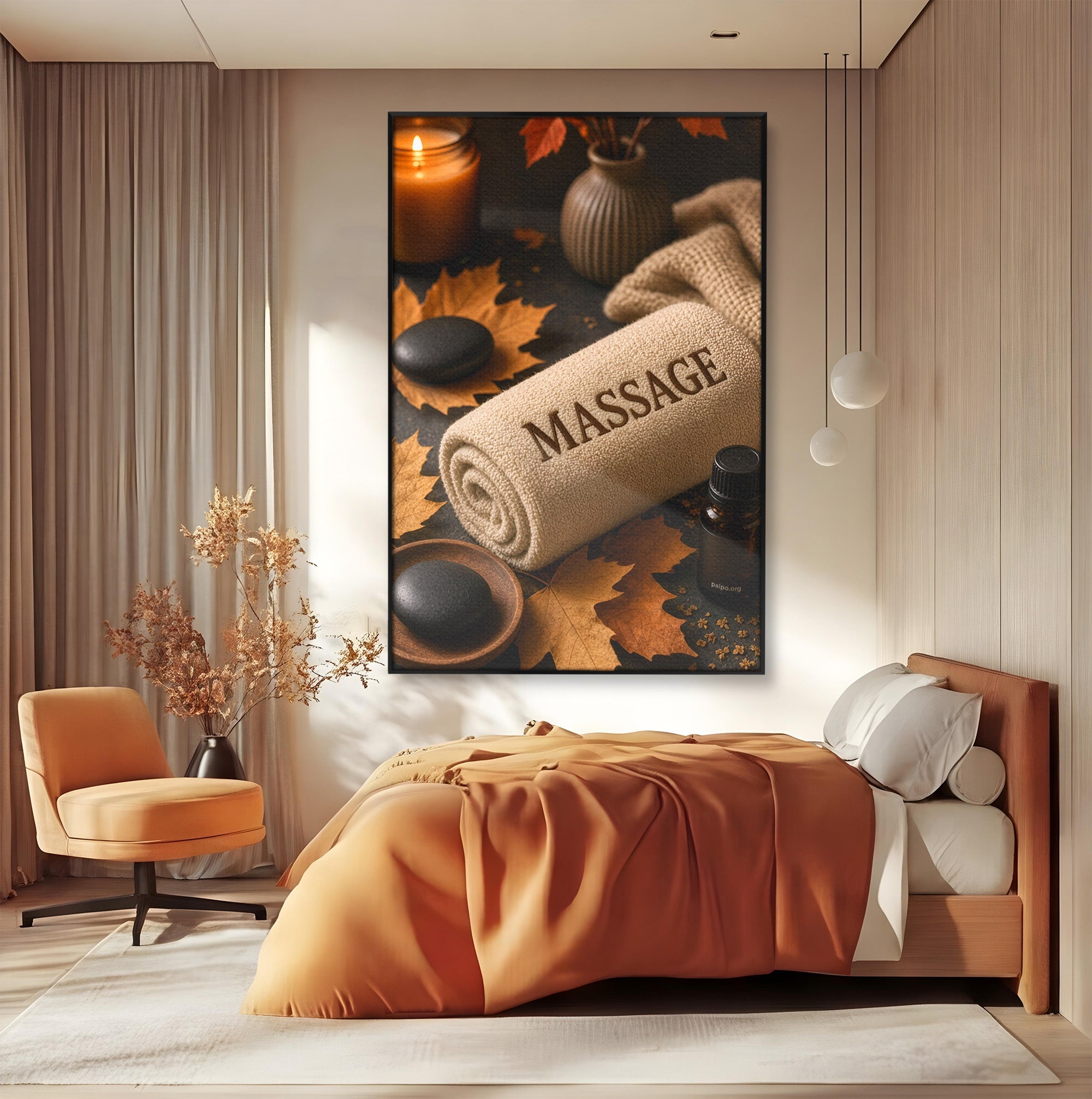 Tablou Canvas Premium LuxCanva® PI1313, Relaxare Zen, Masaj, Terapie, Spa, Toamna, Culori Vibrante, Salon