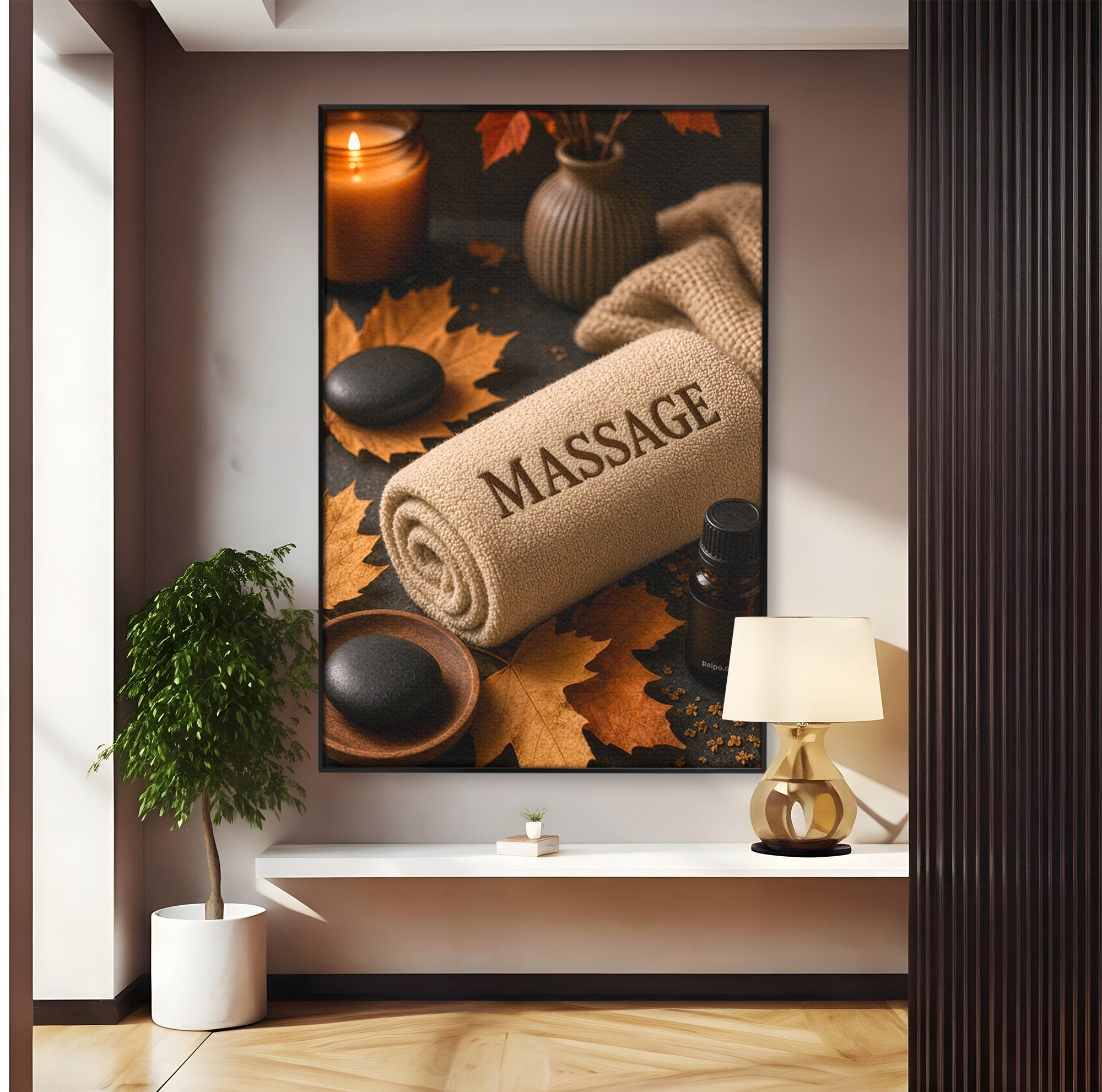 Tablou Canvas Premium LuxCanva® PI1313, Relaxare Zen, Masaj, Terapie, Spa, Toamna, Culori Vibrante, Salon
